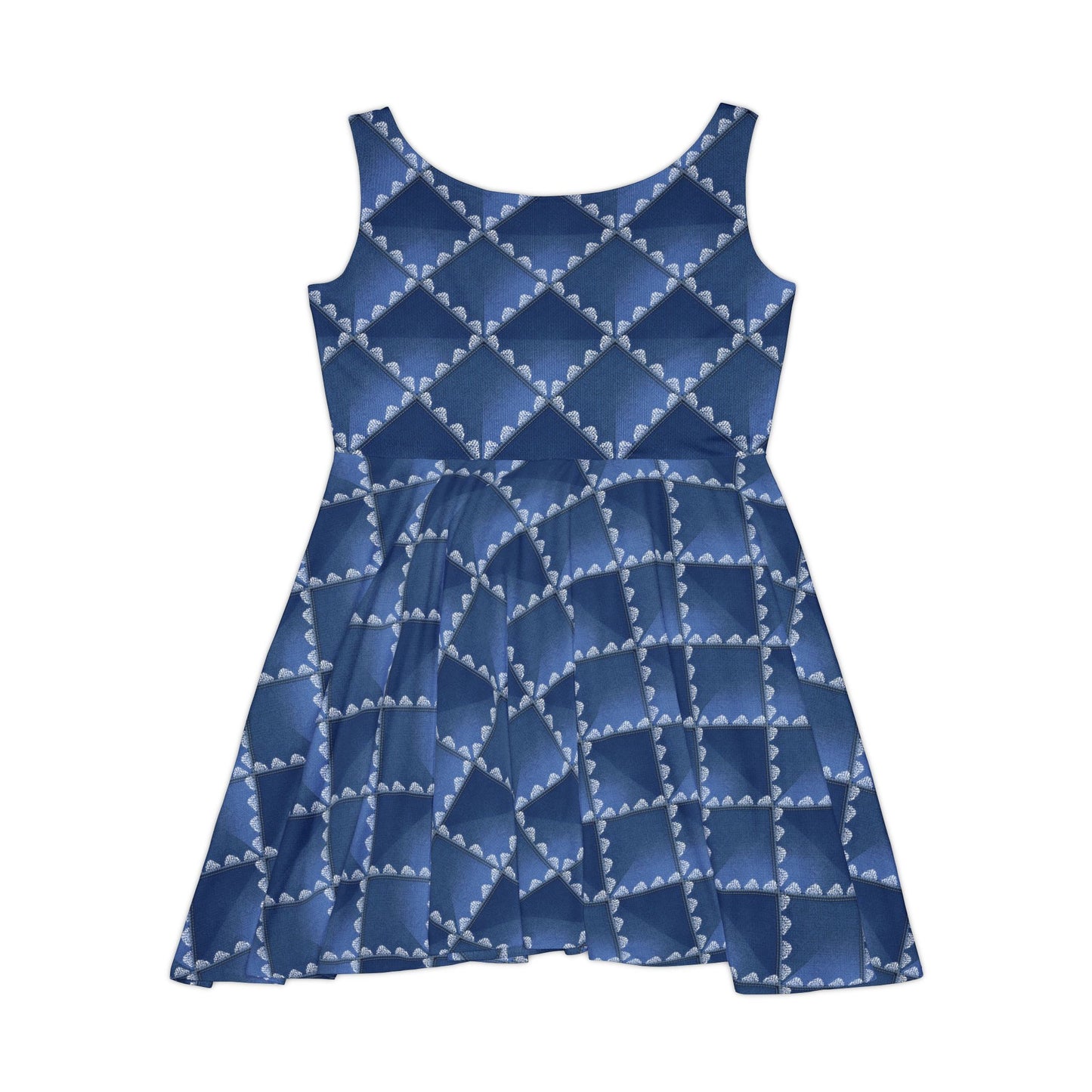 Women Denim Print Skater Dress, Denim Print Poly-Span Dress - 27
