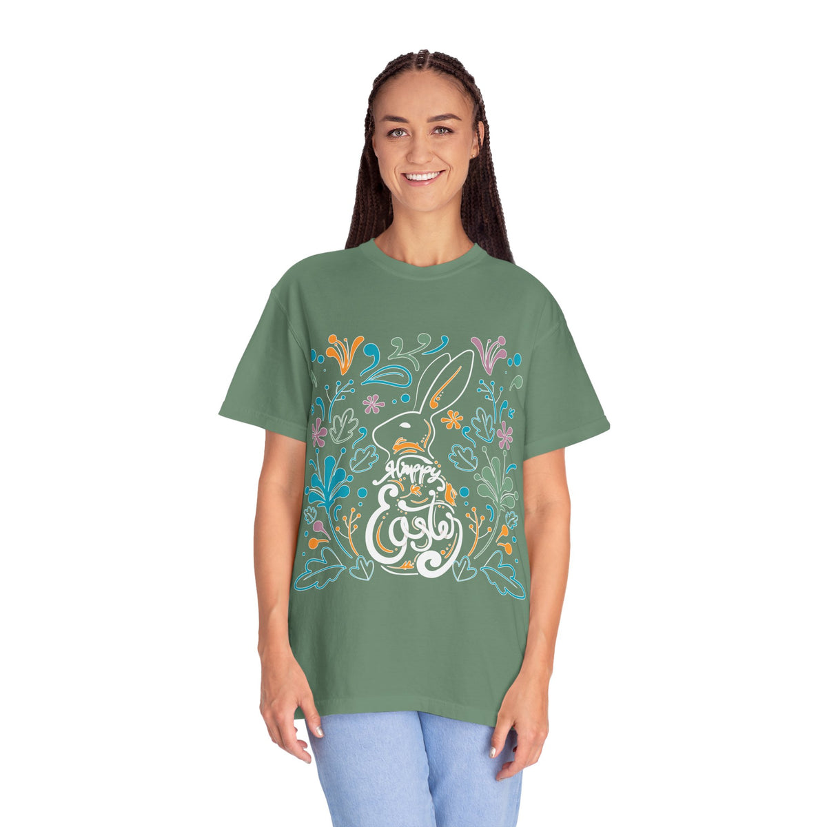 Easter Bunny Floral T-Shirt, Tee Shirt with Easter Signature, T Shirt with Easter Prints, Tee Shirt with Easter Design