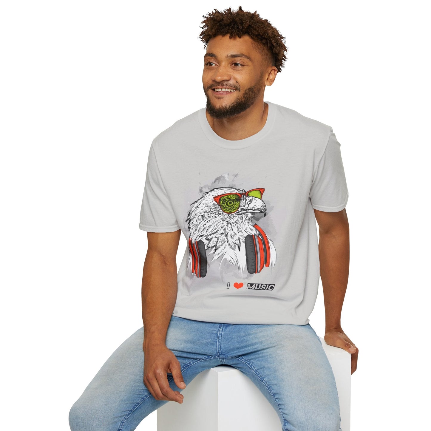 I Love Music Animals Shirt With Headphones Unisex Gildan Softstyle 64000 Tee Premium