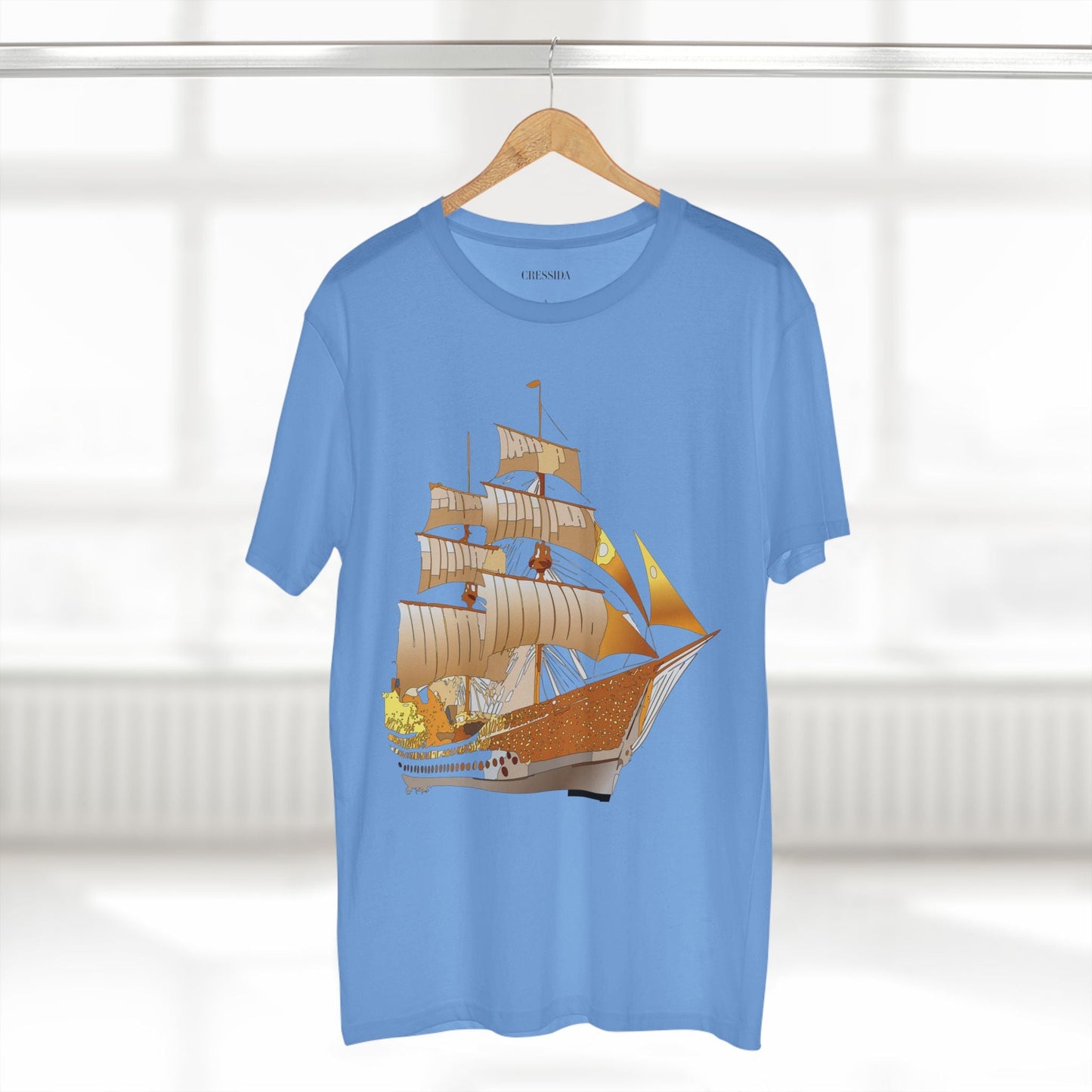 Ship Graphic Unisex 100 Cotton T-Shirt with Gold Frigate Art Design 24