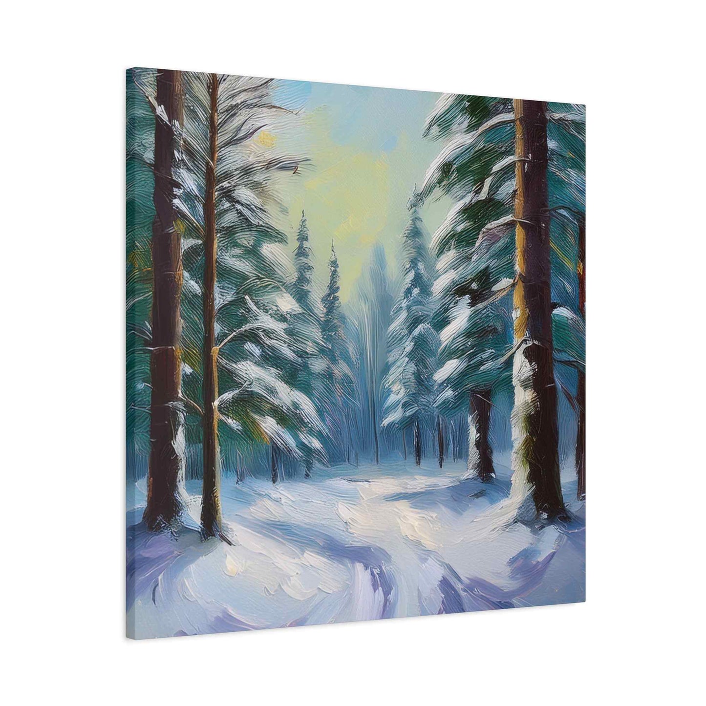 Snow Forest Print Canvas, Oil Paint Print 20x20, 24x24, 30x30, 32x32, 36x36 Art Design Print Pine-Wood Inner Frame MC-77