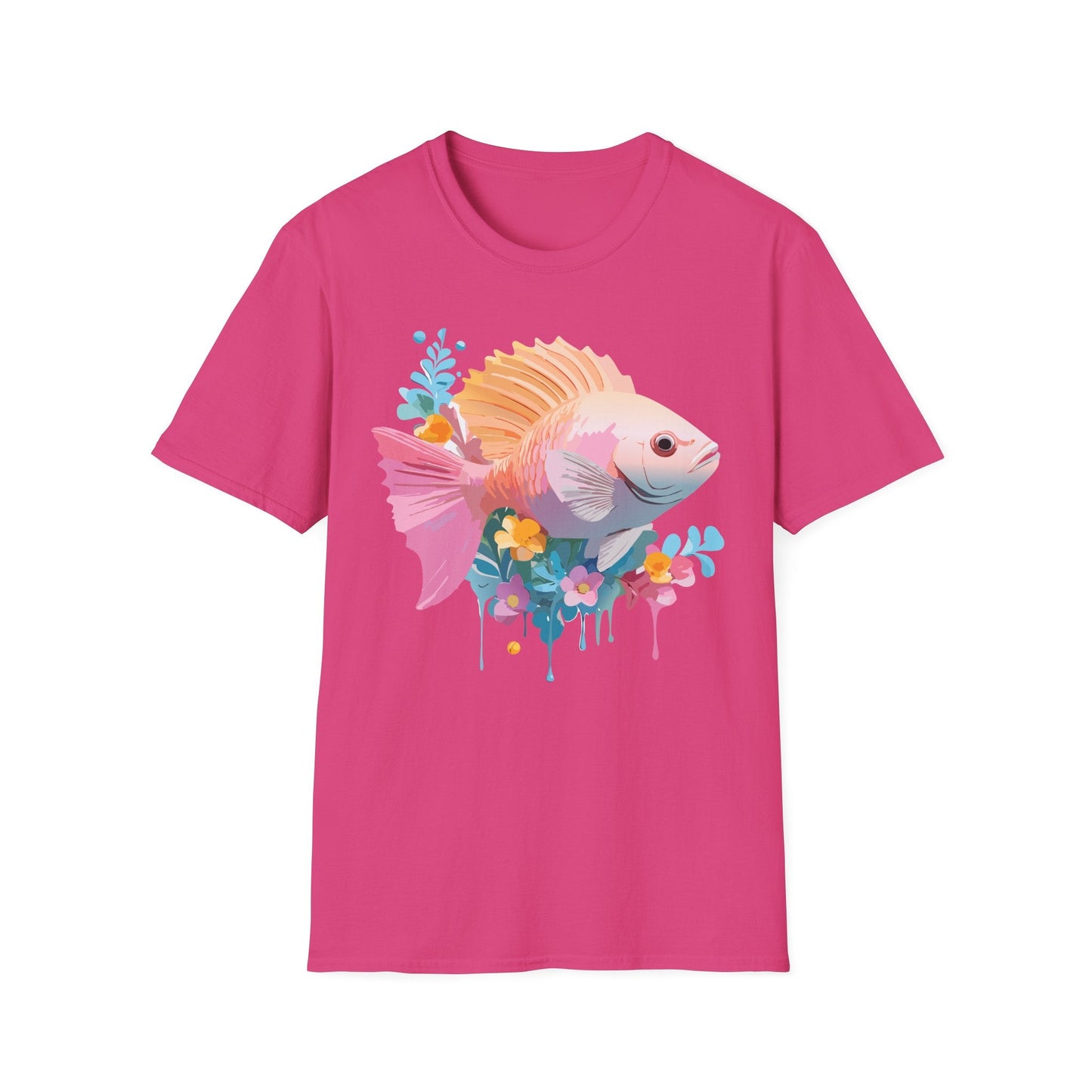 Fish Art Design Graphic Tee Shirt Unisex Softstyle Cotton Short Sleeve Comfort Fit Everyday Wear