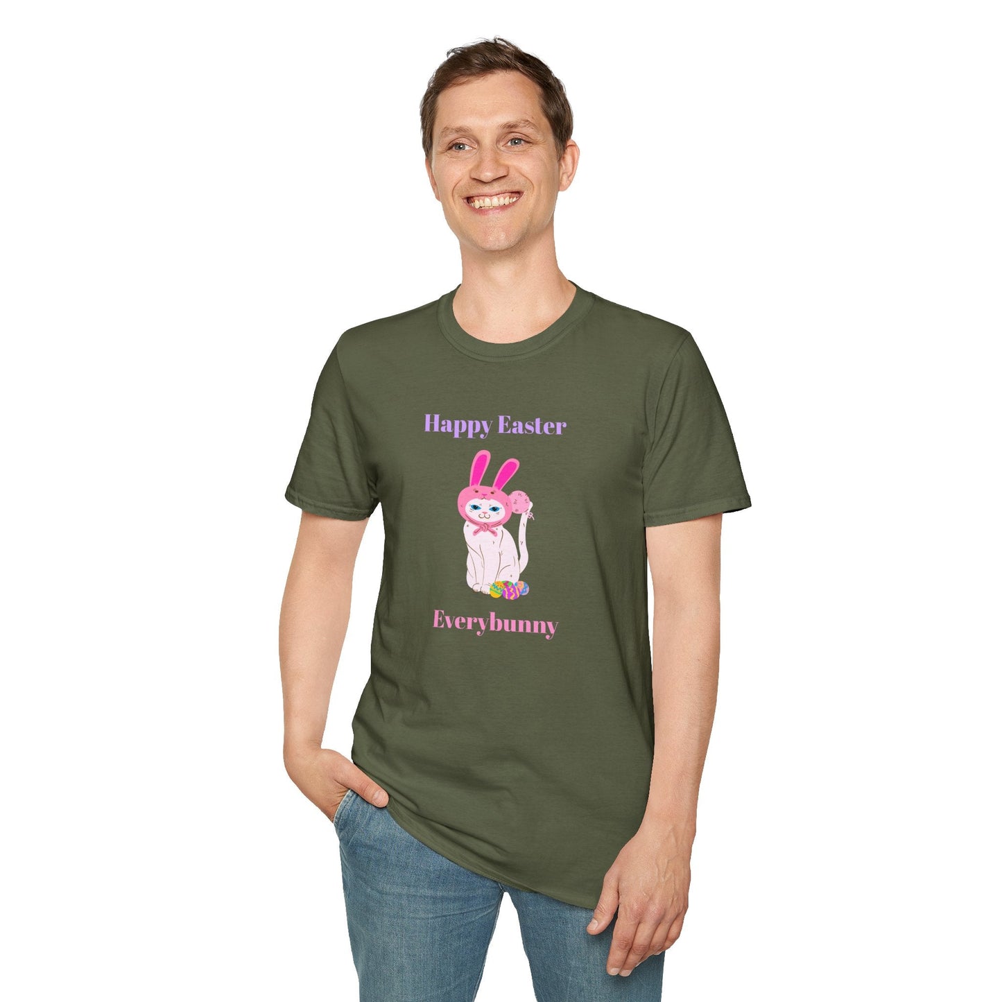 Unisex Easter Bunny T Shirt Softstyle 64000 Tee With Easter Design Print Gildan 100 Percent Ring Spun Cotton