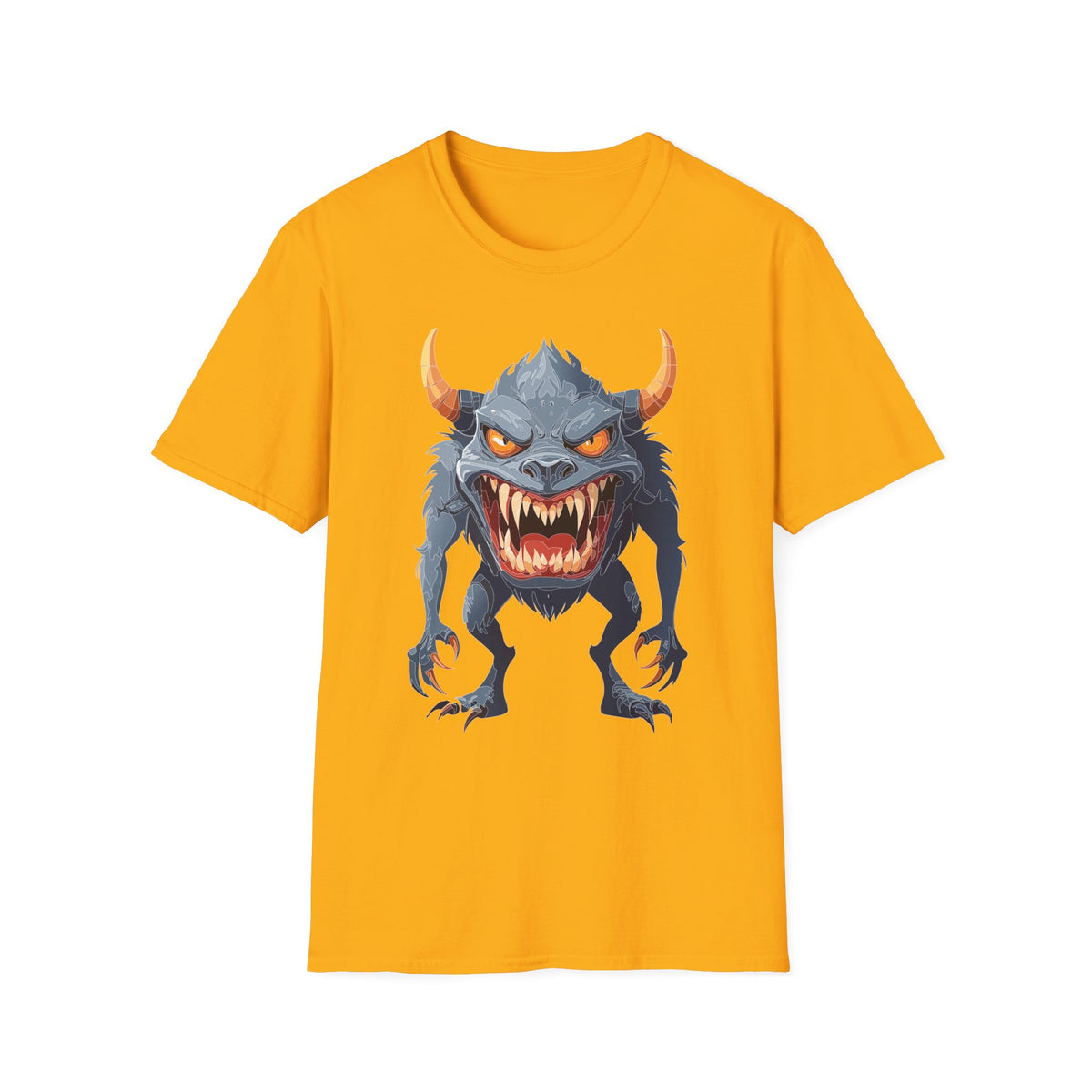 Demonic Monster Graphic T-Shirt — Fierce Horned Creature Cartoon Graphic Tee Unisex 100 Cotton Gildan T-Shirt