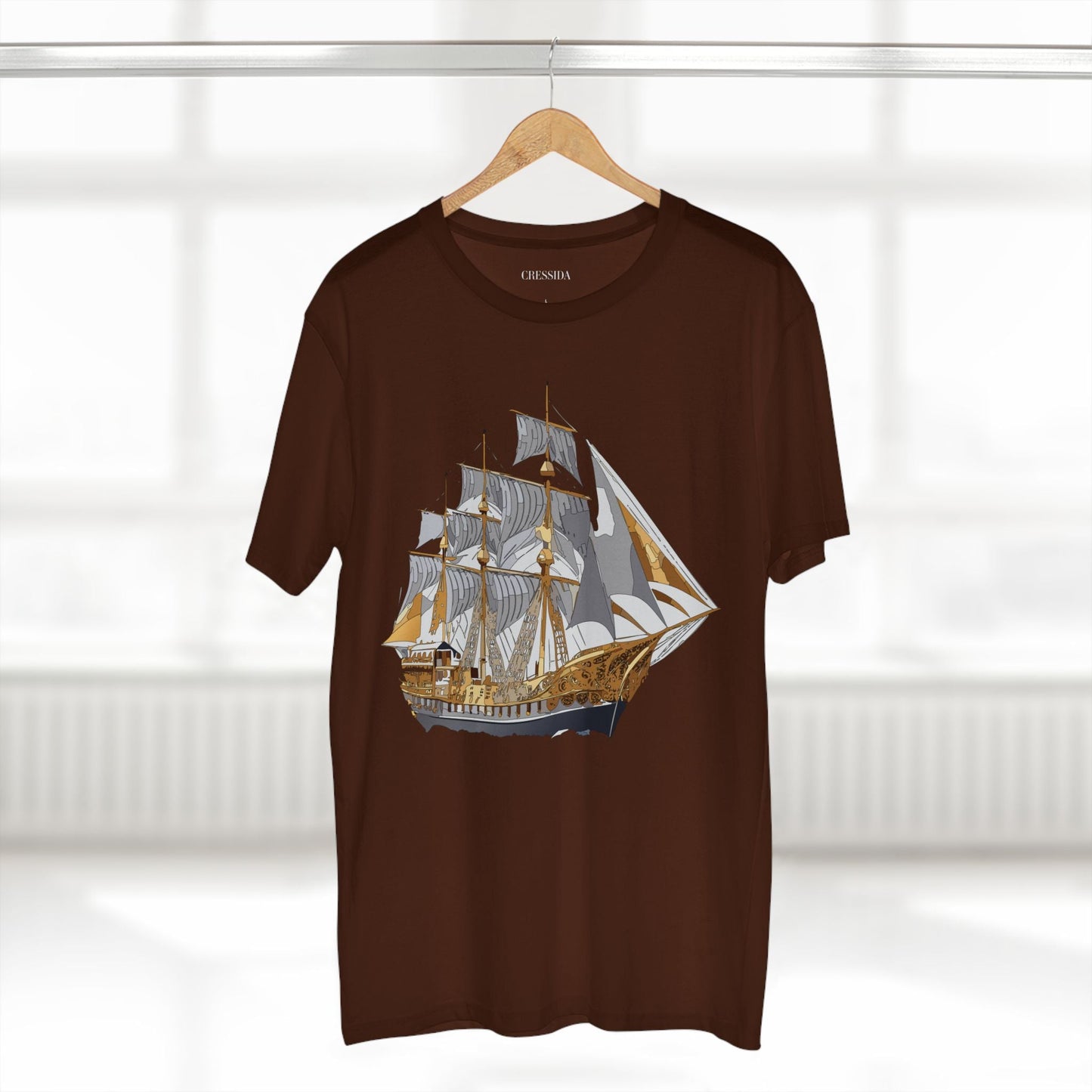 Ship Graphic Unisex 100 Cotton T-Shirt with Gold Frigate Art Design 18