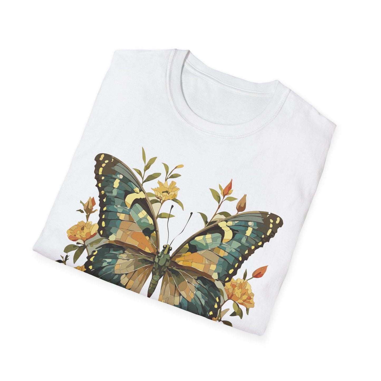 Butterfly Print T Shirt Unisex Monarch Shirt Gildan Softstyle 64000 Ring Spun Cotton