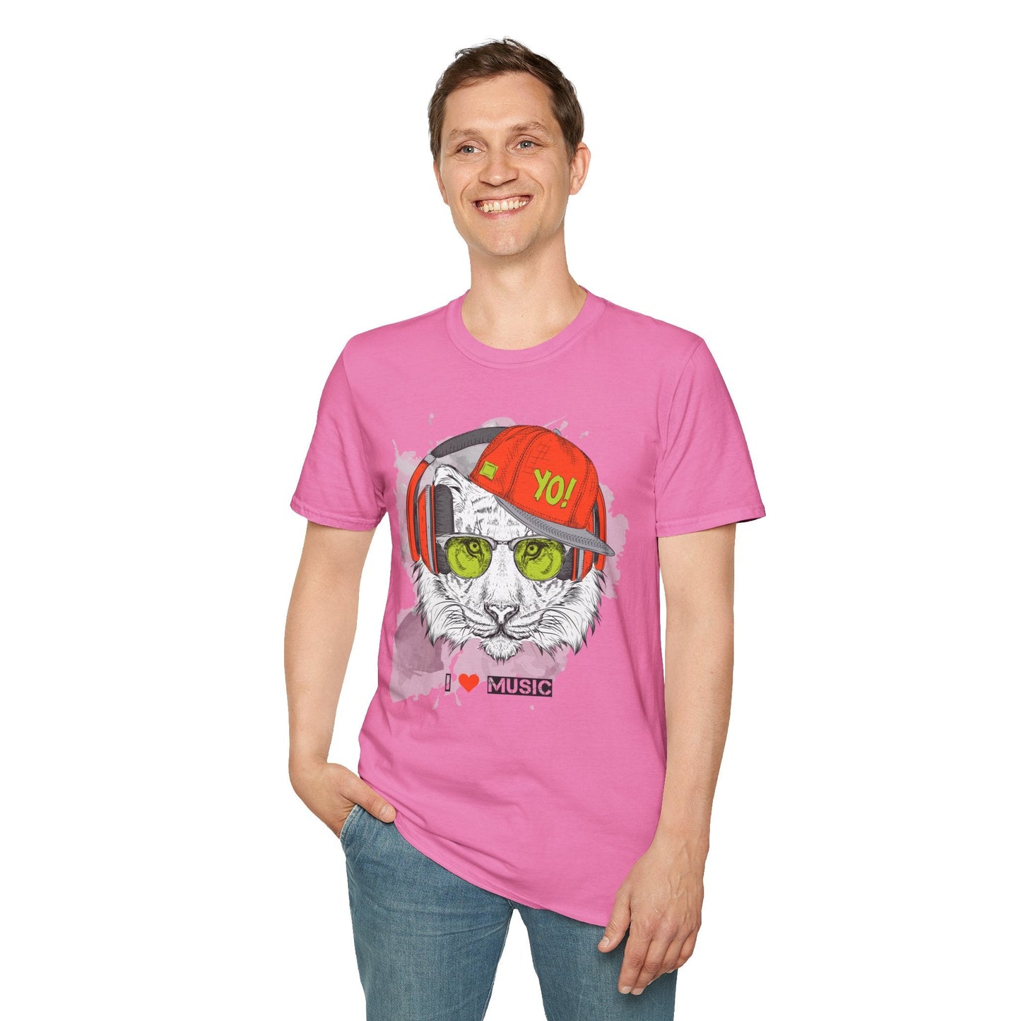 I Love Music Animals Shirt With Headphones Unisex Tee Gildan Softstyle 64000 Premium Comfort