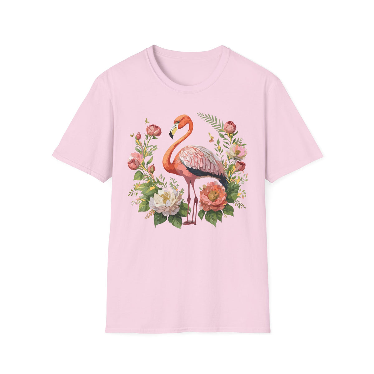 Floral Flamingo T-Shirt | Pink Flamingo with Flowers