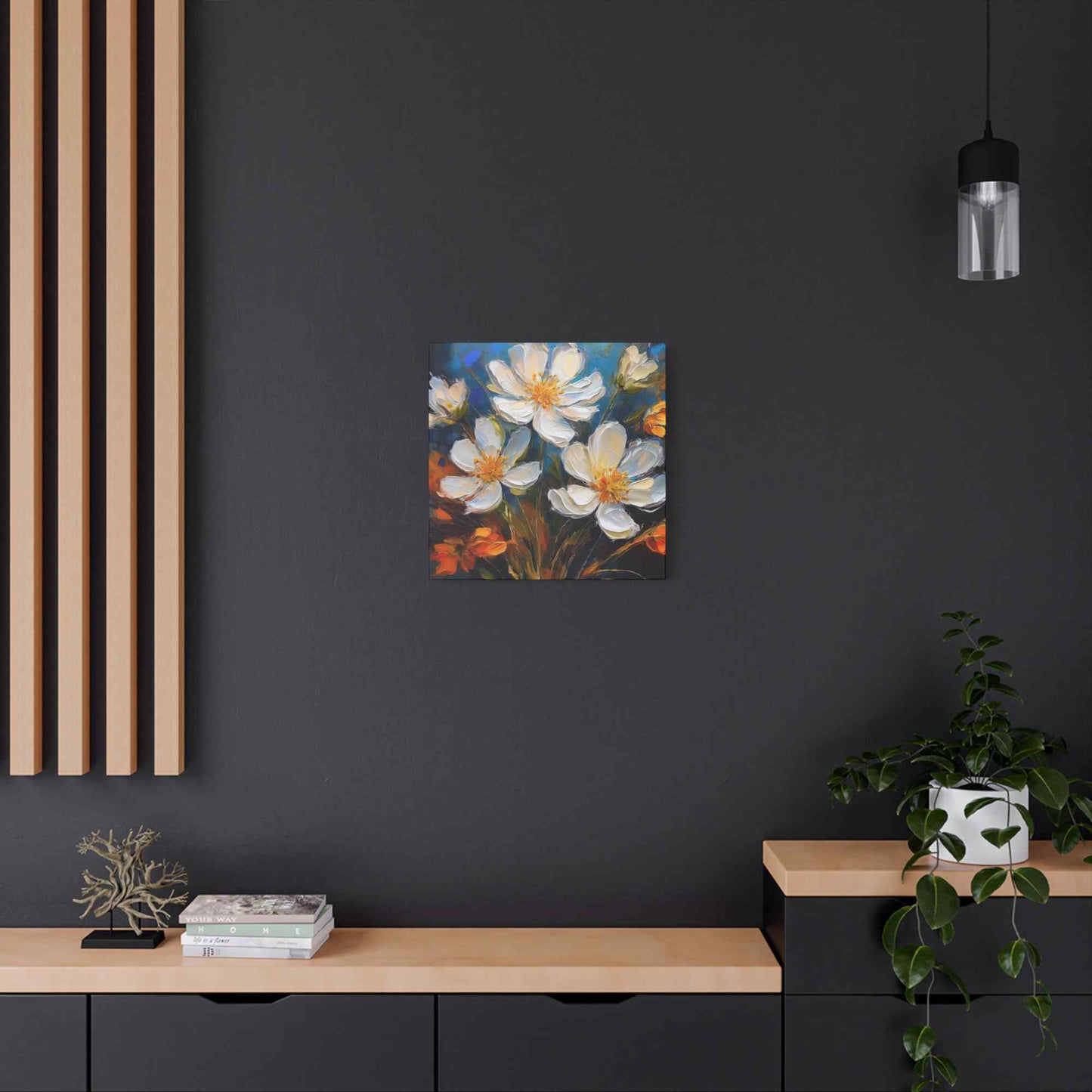 White Flowers Print Canvas, White Flowera Oil Paint Print 20x20, 24x24, 30x30, 32x32, 36x36, Art Design Print Non-Frame MC-6