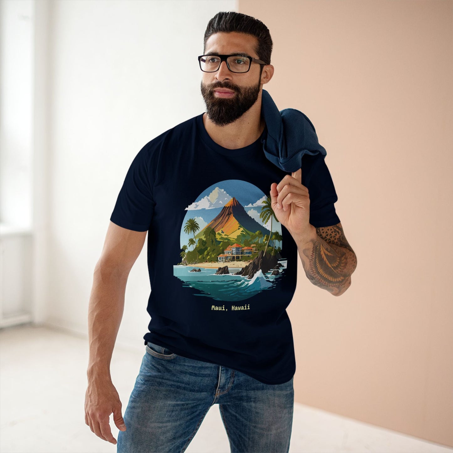 Retro2Nova Unisex Premium Cotton Art Tee Travel Shirt Hawaii Design Comfortable Everyday Tee