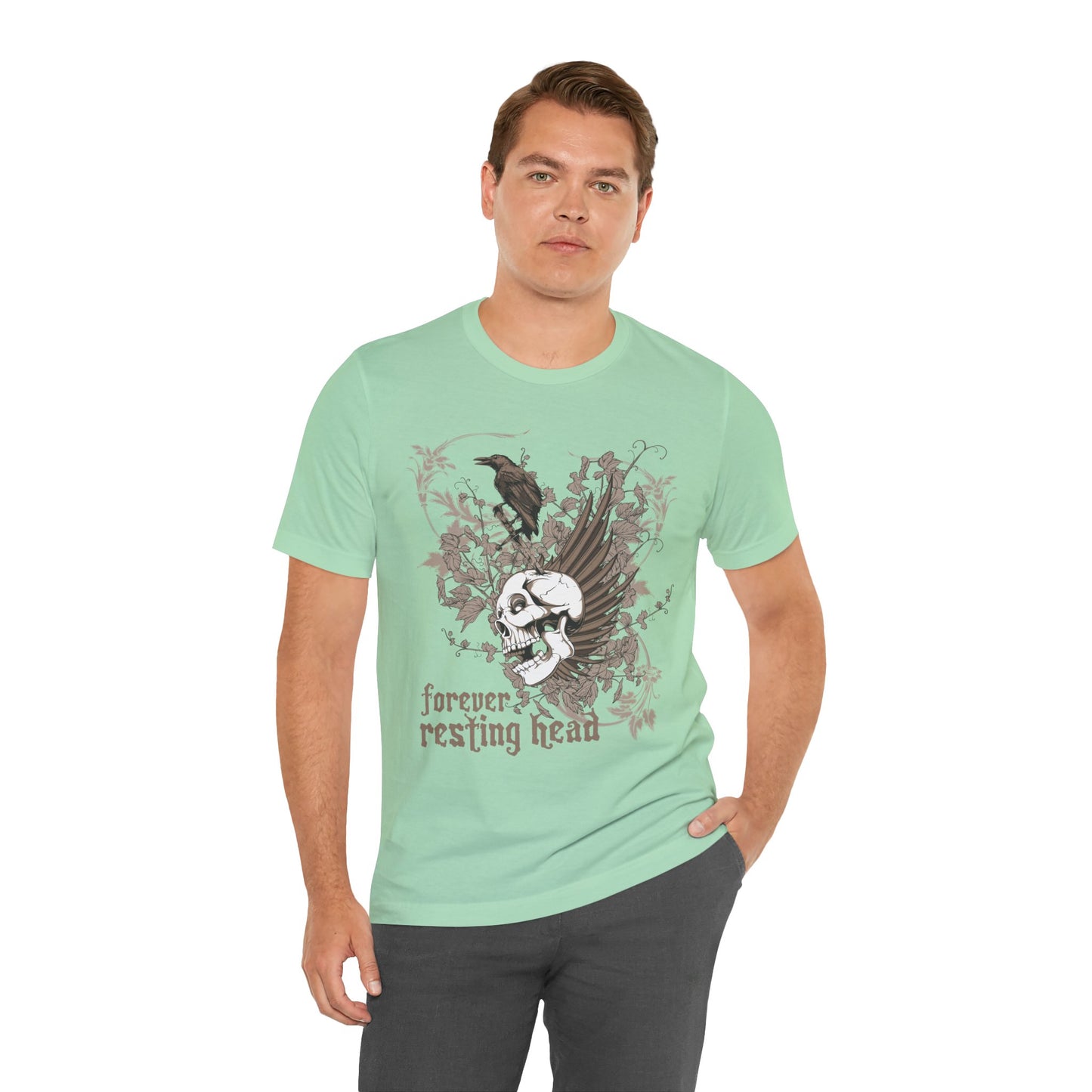 Forever Resting Head Tee, Edgy Graphic Shirt, Music T-Shirt, Gothic Tees, Skull Shirt, Art Design Tee, Skull Graphic Top