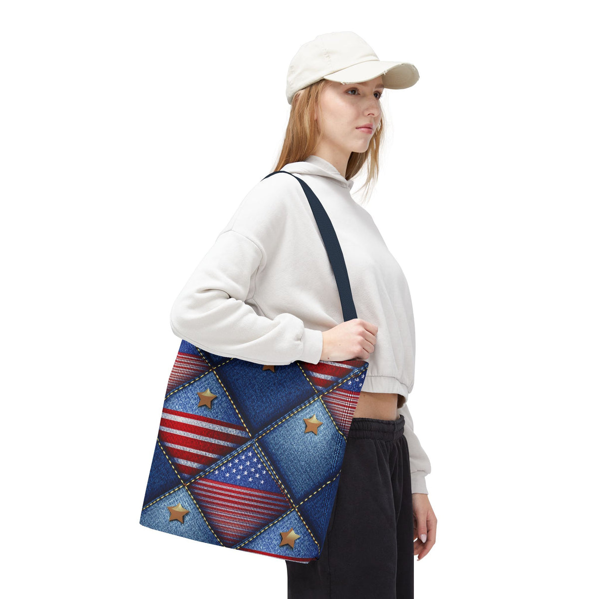 4th of July Graphic Denim Fabric Imitation Print Unisex Canvas Bag Poly Spun 3 Sizes Tote Bag 200-20