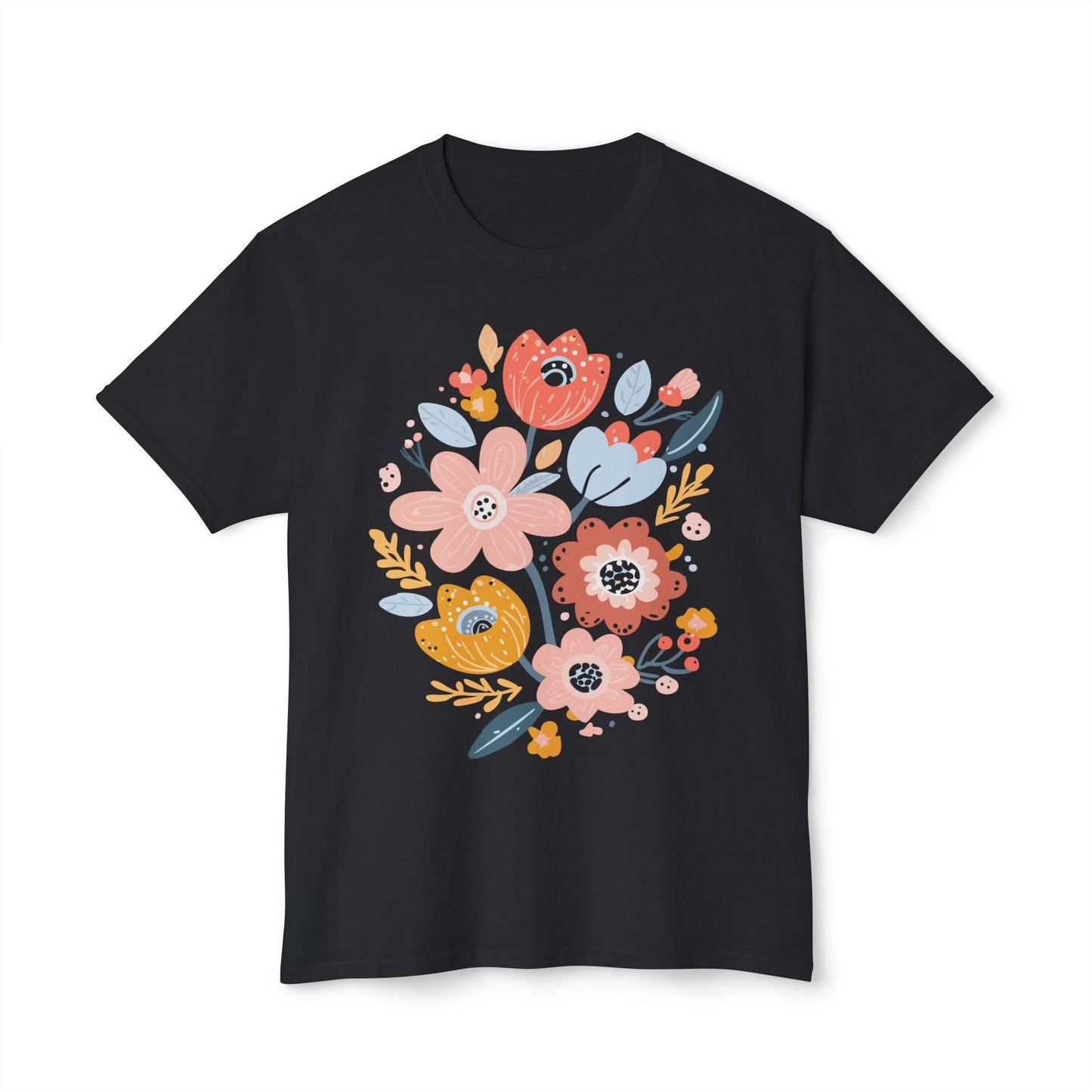 Unisex Floral Art T Shirt with Vintage Flowers Print One Hundred Percent Cotton Tee Printed In USA