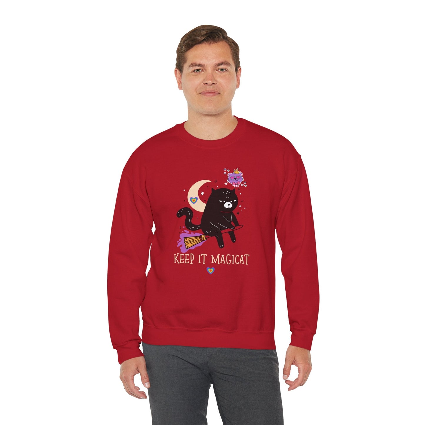 Flying Cat Heart Sweatshirt Unisex Fifty Fifty Cotton Poly Crewneck Gildan 18000 Valentines Day