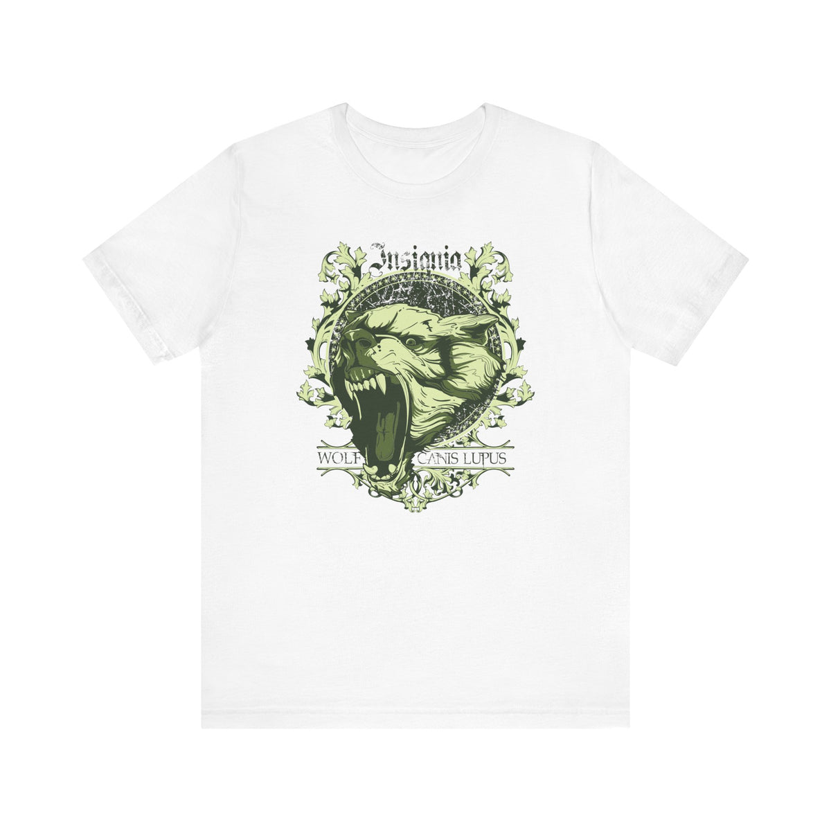 Howling Wolf Skull Tee Gothic Vintage Crest Green Graphic Unisex Cotton Shirt Art-54