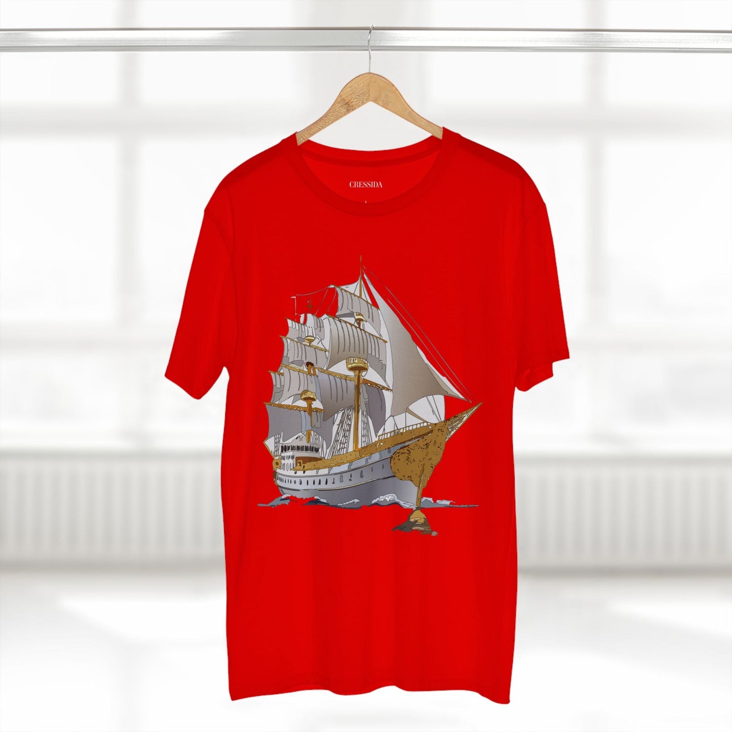 Ship Graphic Unisex 100 Cotton T-Shirt with Gold Frigate Art Design 6