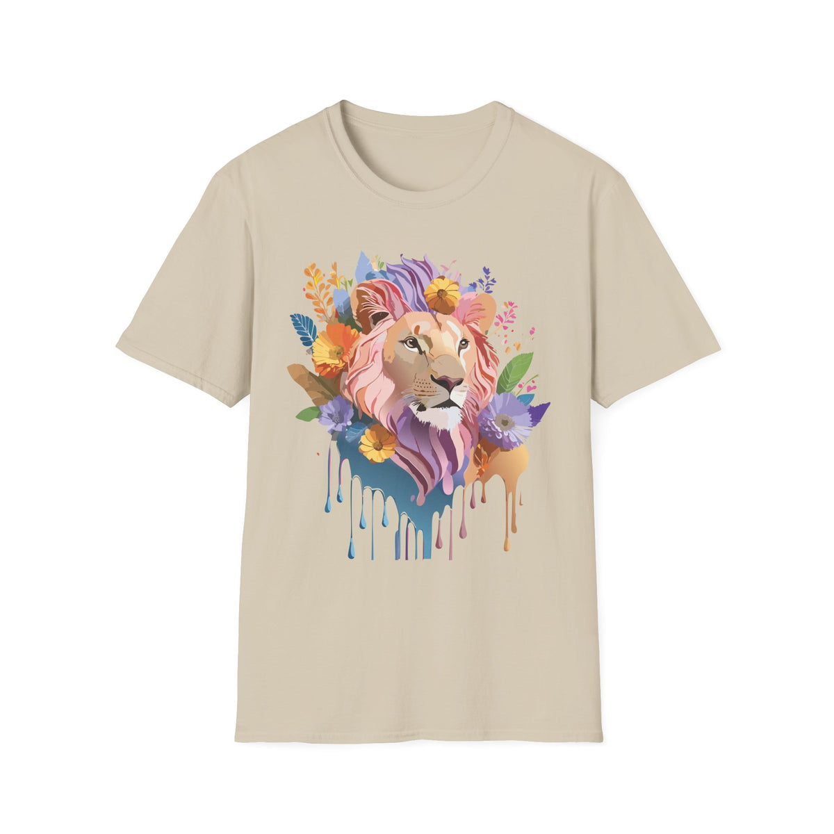 Floral Watercolor Lion T-Shirt | Colorful Lion Portrait Tee