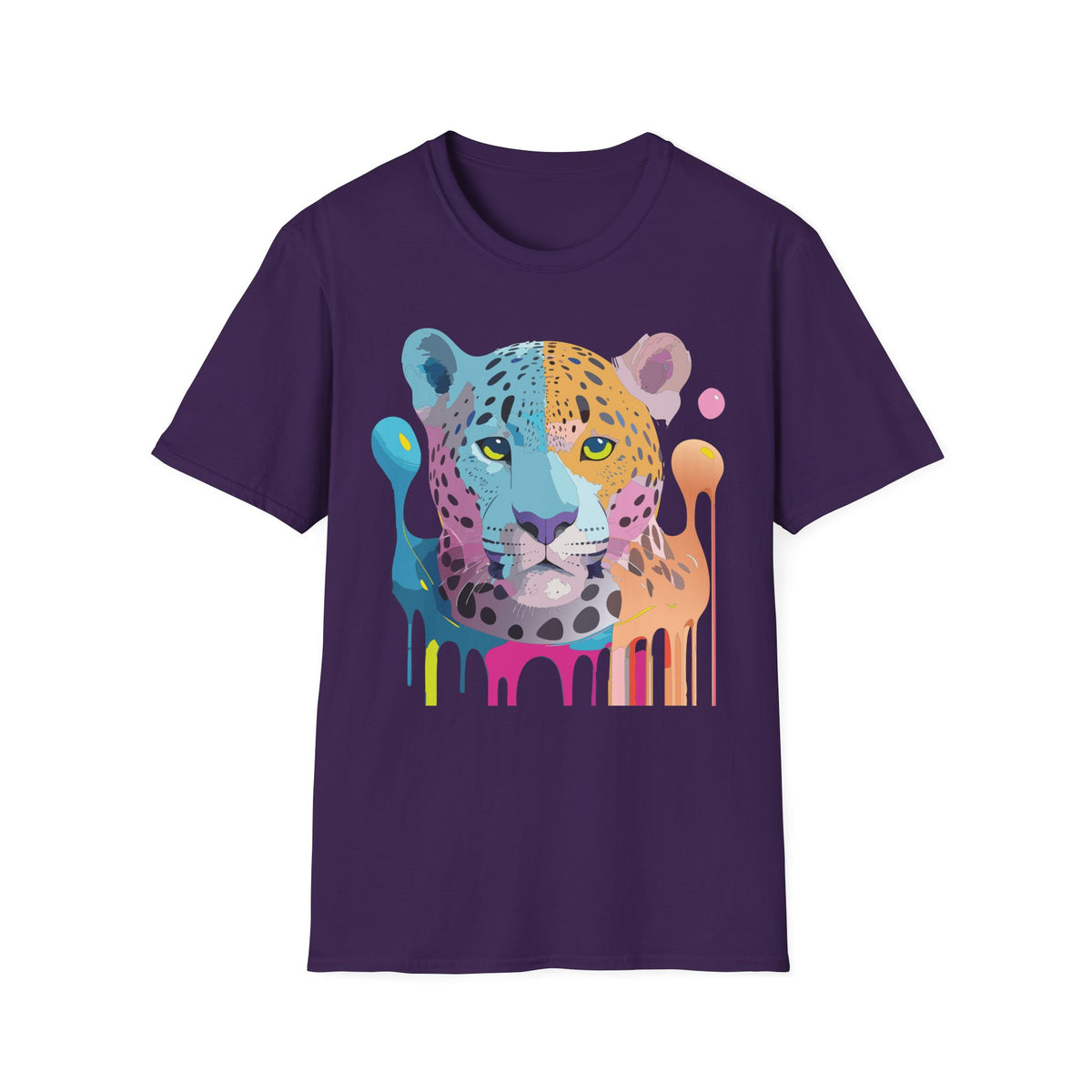 Colorful Leopard Face T-Shirt | Rainbow Drip Animal Art