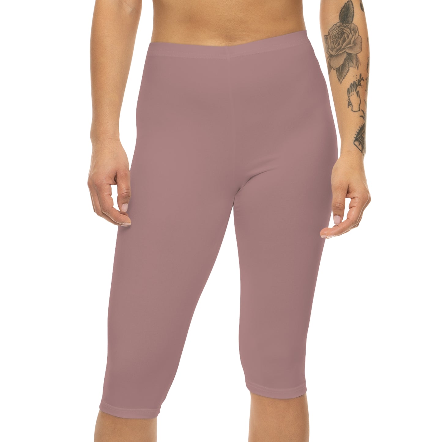 Rosy Taupe Color Women's Brushed Suede Poly Span Casual Capri Leggings XS-2XL