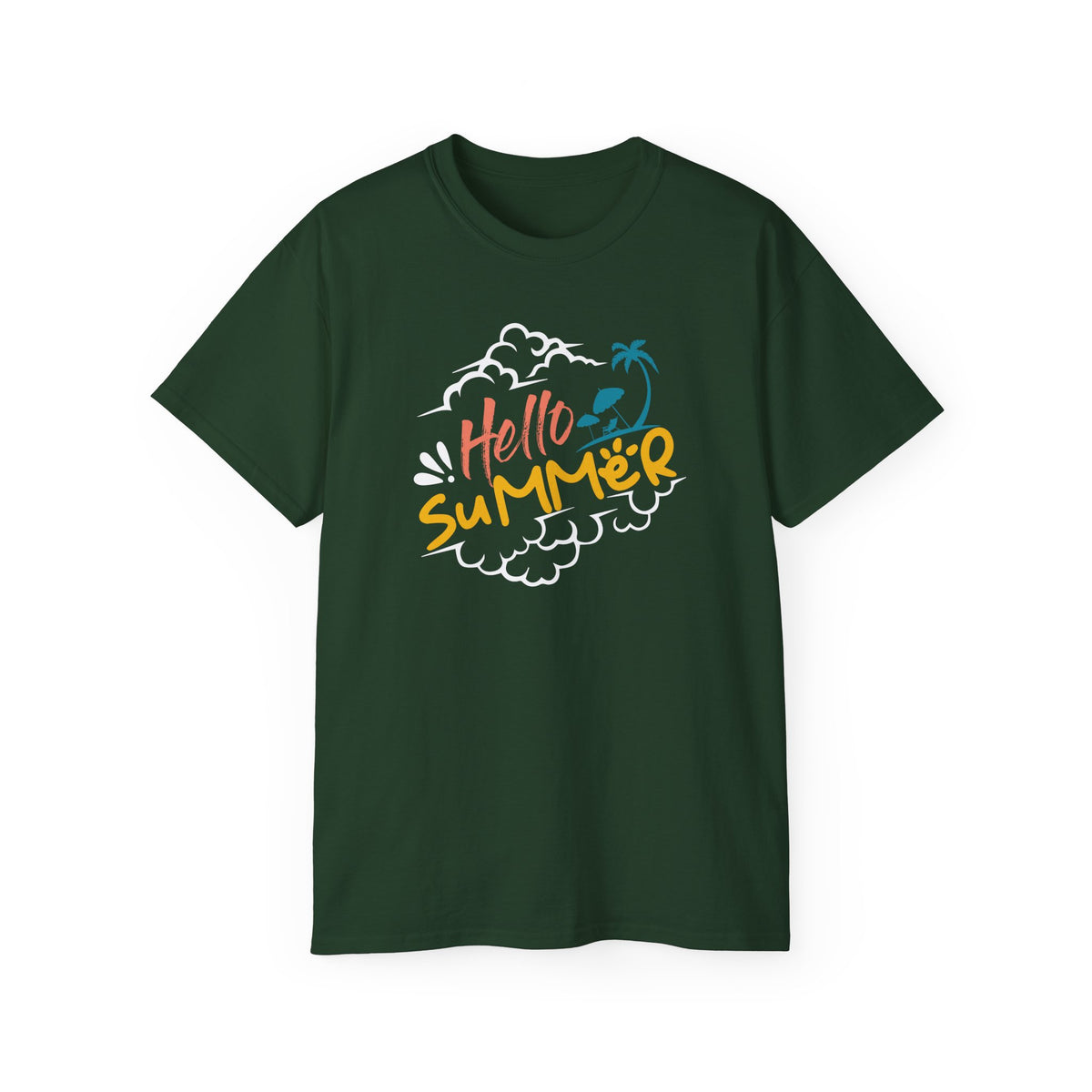 Hello Summer palm graphic Tee | beach vibes, tropical script, casual summer top