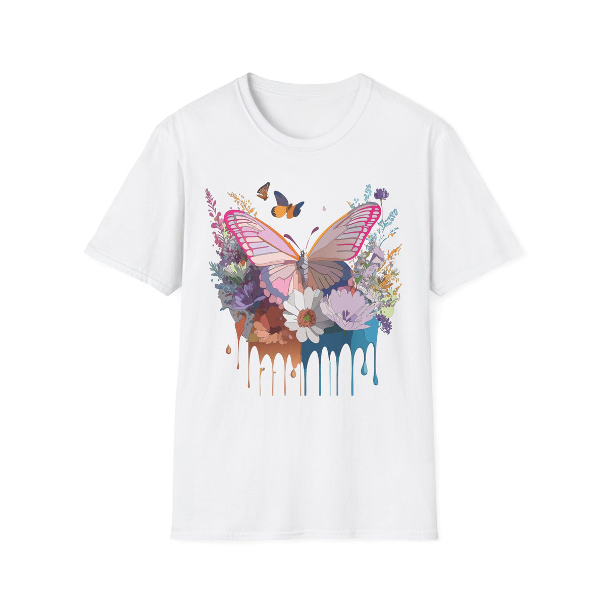 Butterfly Floral T-Shirt — Colorful Drip Wings Graphic Tee Unisex 100 Cotton Gildan T-Shirt