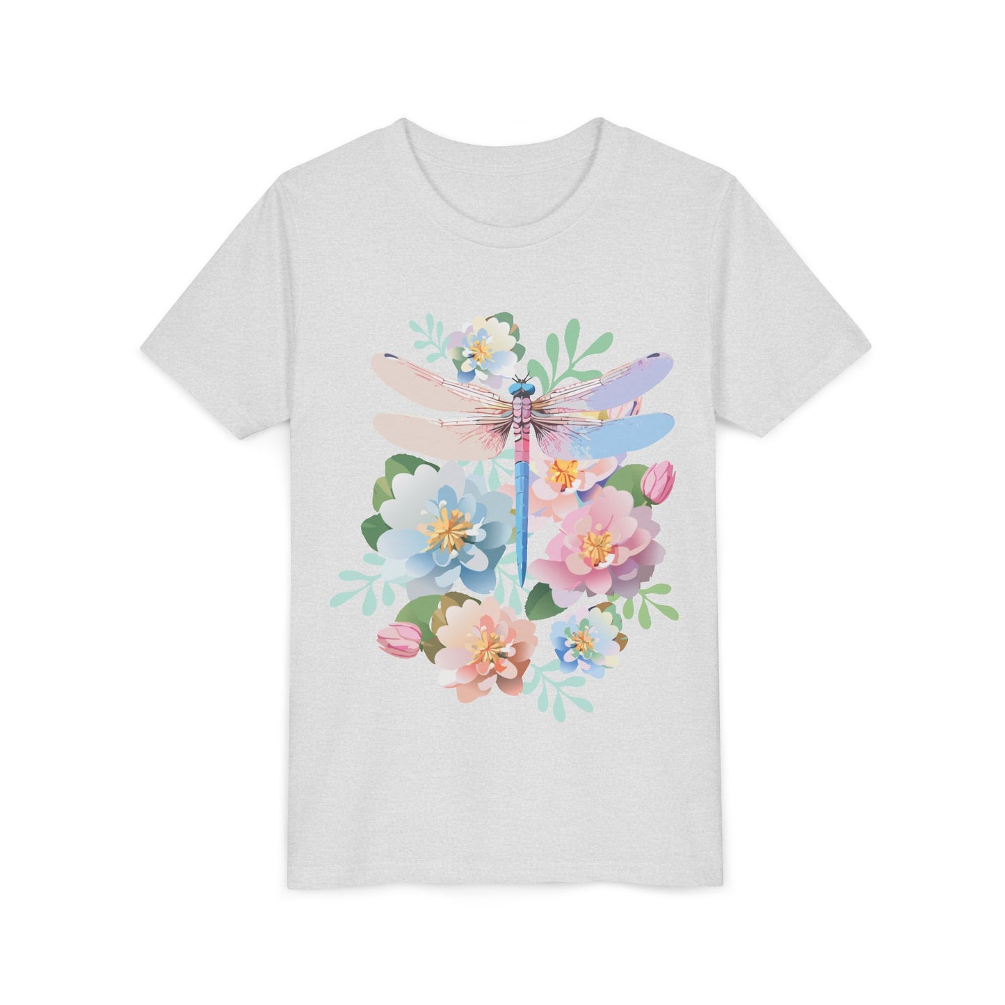 Dragonfly Blossom Youth Tee - Colorful Short Sleeve T-Shirt for Spring Celebrations (9-14)