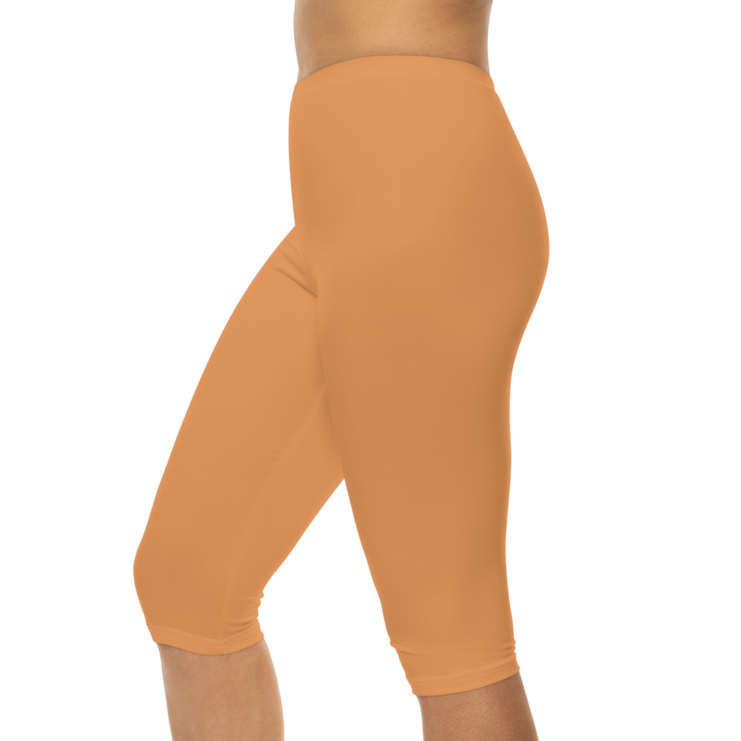Sandy Gold Color Women's Brushed Suede Poly Span Casual Capri Leggings XS-2XL