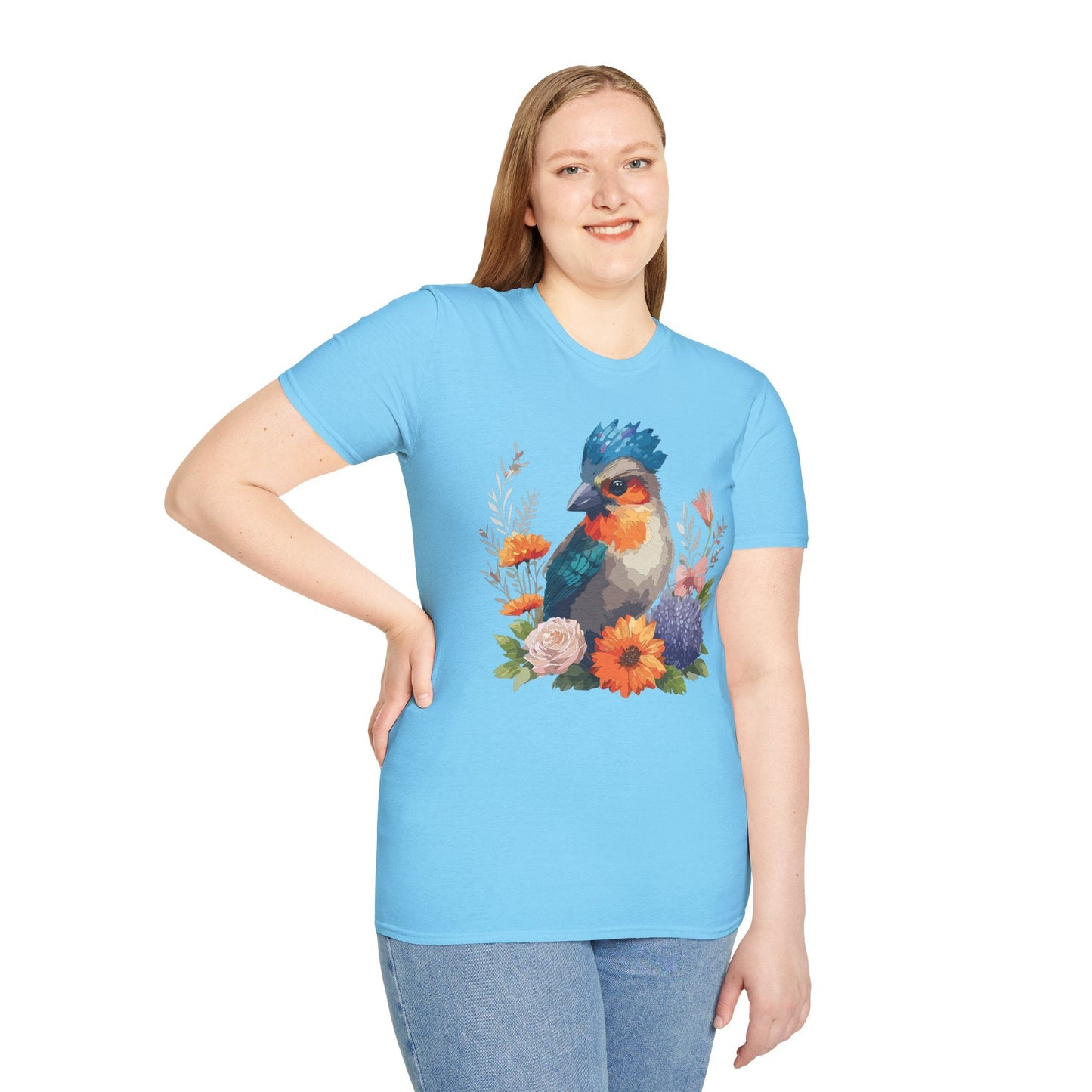 Floral Bird T Shirt Unisex Softstyle Tee 100 Percent Ring Spun Cotton Gildan 64000