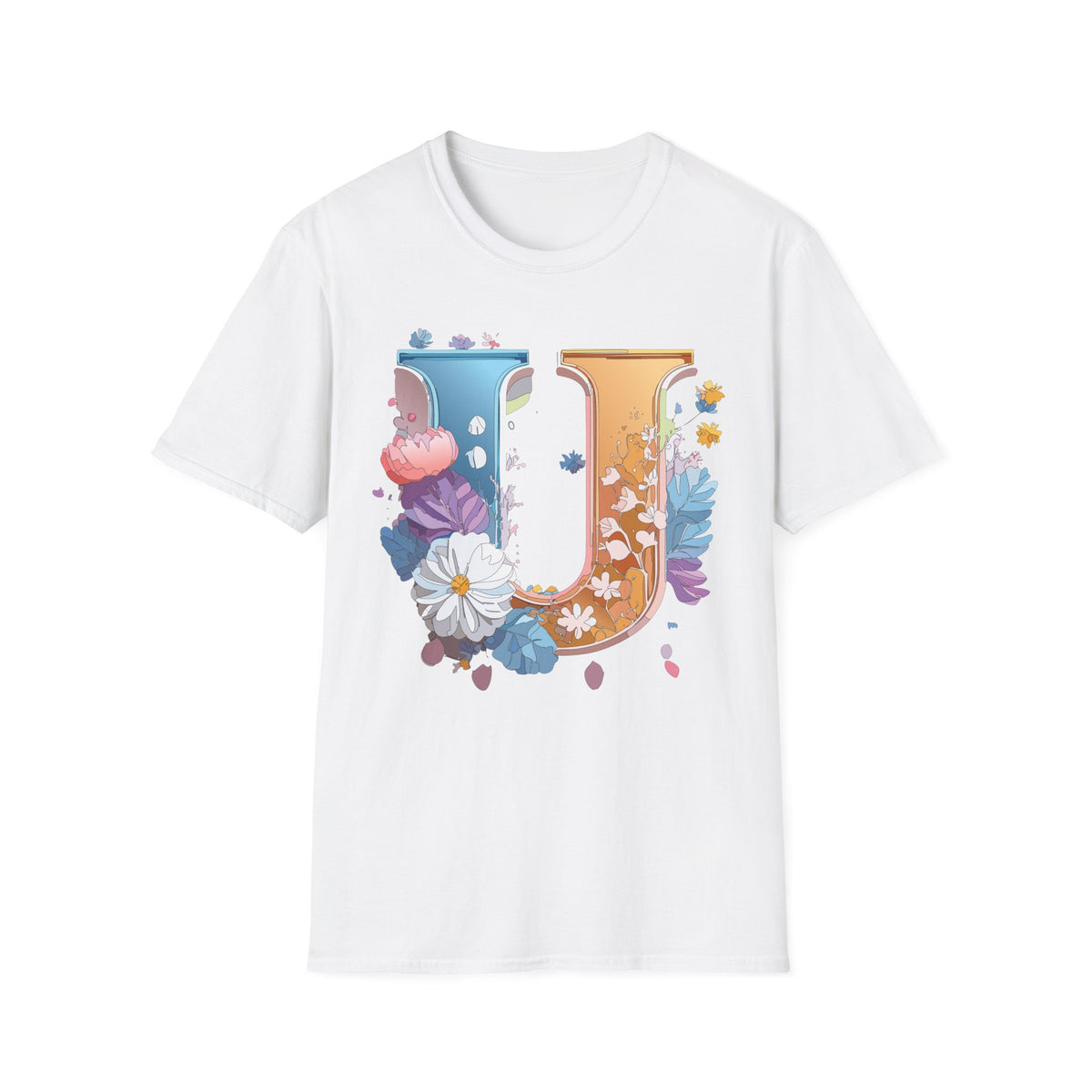 Floral Letter U T-Shirt | Botanical Initial Tee, Monogram Graphic