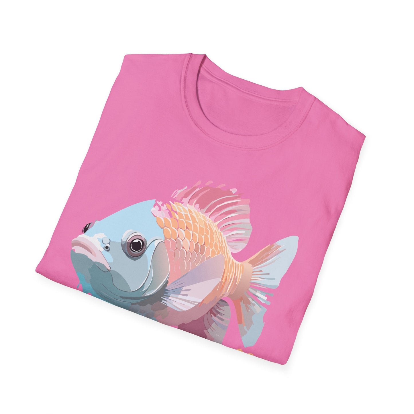Fish Art Design Shirt Unisex Graphic Tee 100 Percent Ring Spun Cotton Softstyle Gildan 64000