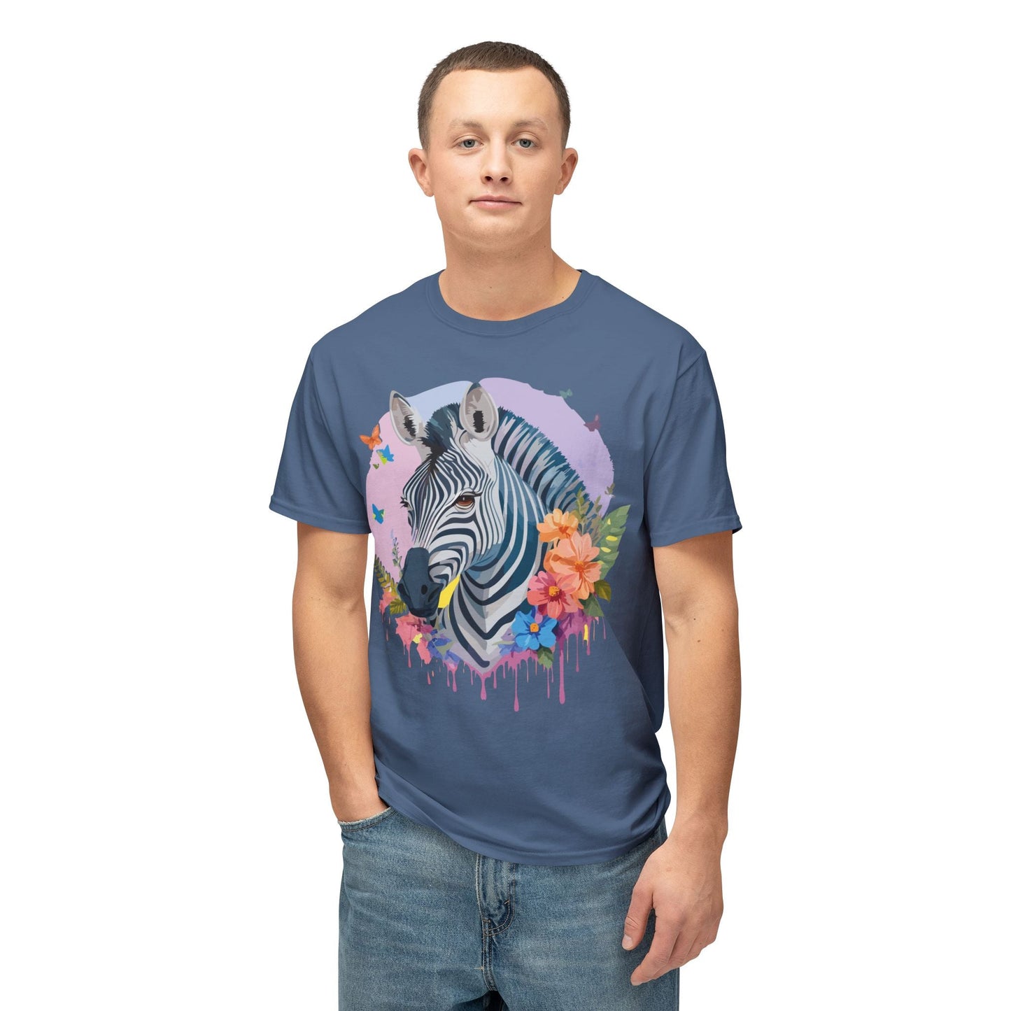 Unisex Zebra T Shirt With Art Print HD Cotton Vintage Zebra Tee Floral Design Graphic Tee