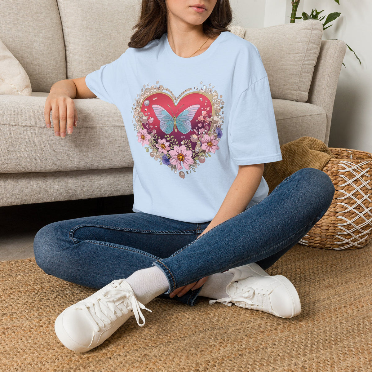 Butterfly Heart Floral Graphic Design Unisex 100 Cotton Gildan T-Shirt
