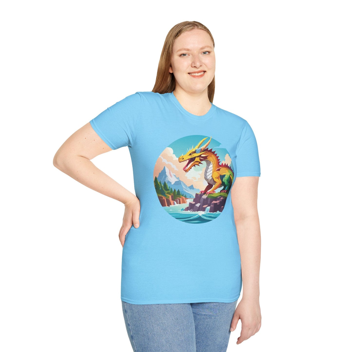 Dragon T Shirt Unisex Softstyle Cotton Tee With Colorful Animal Art Design For Everyday Wear