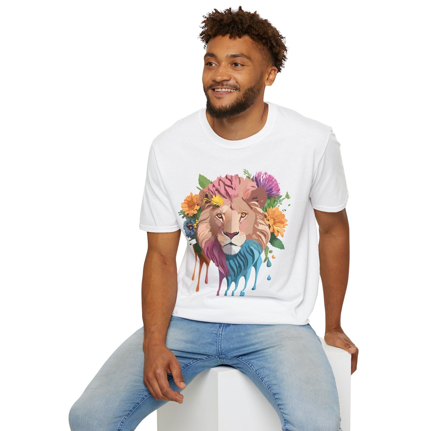 Floral Lion Shirt Unisex Tee Animal Print Gildan Softstyle 64000