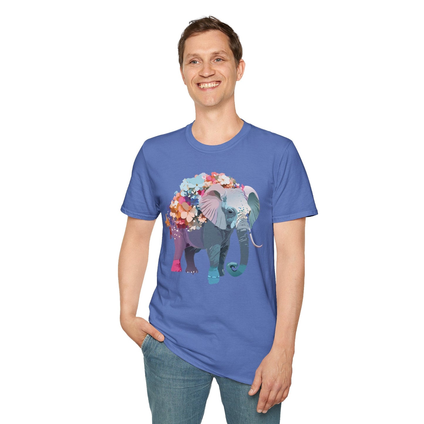 Elephant T Shirt Unisex Softstyle Tee 100 Percent Ring Spun Cotton Animal Design