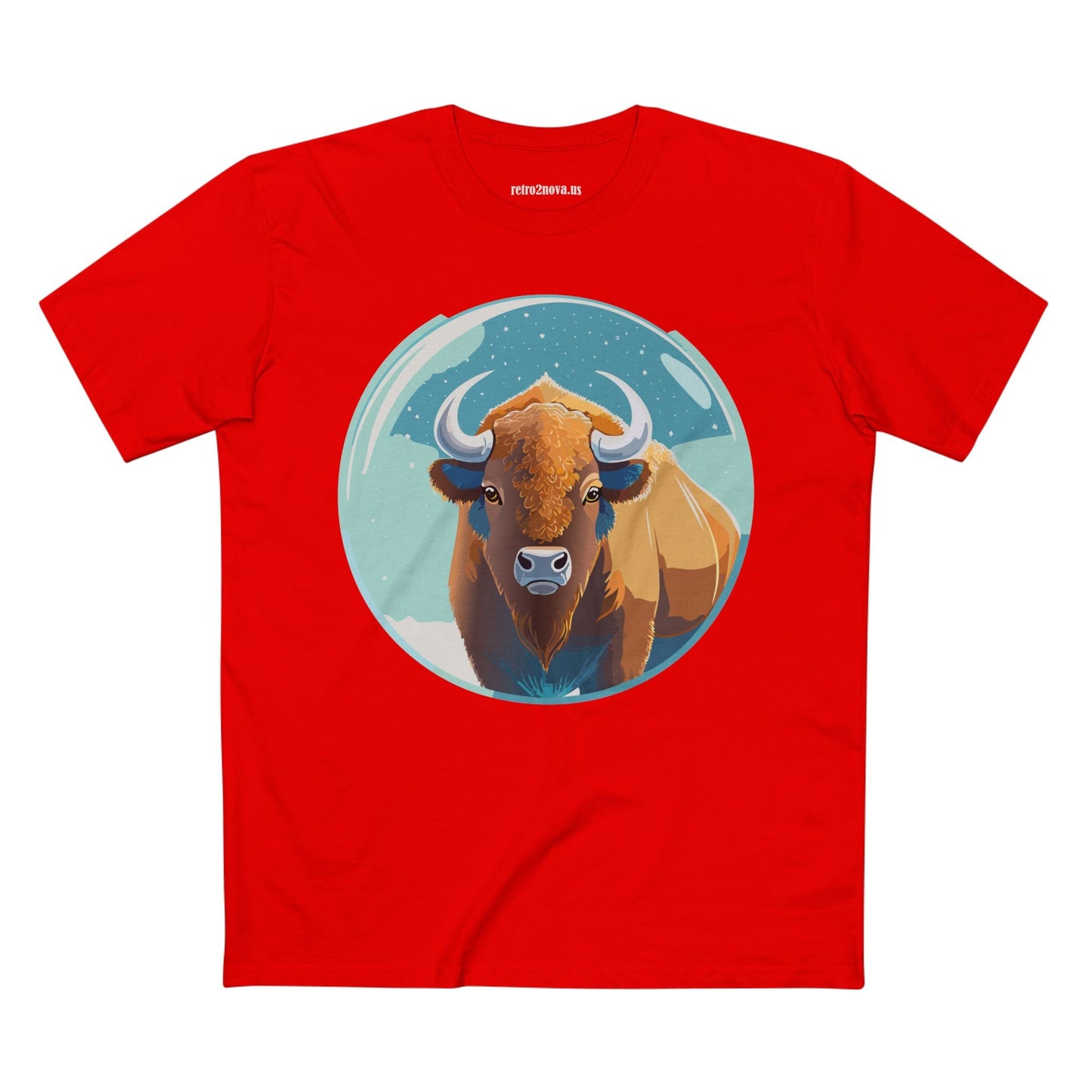 Retro2Nova Bison Art Tee Unisex Premium Cotton Staple Shirt With Original Animal Illustration From Art Collection
