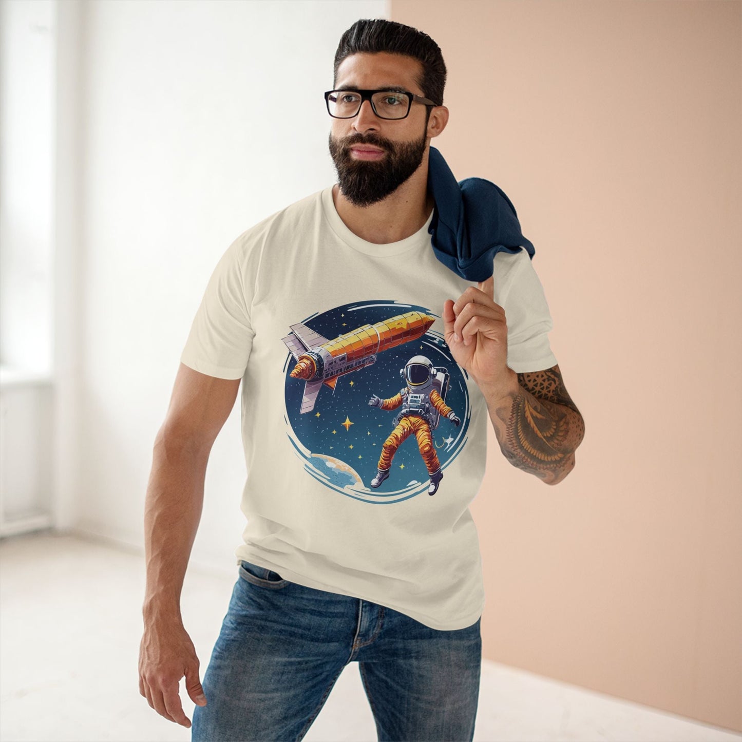 Cosmos Astronaut Shirt Unisex Premium Cotton Tee With Original Art Print By Retro2Nova