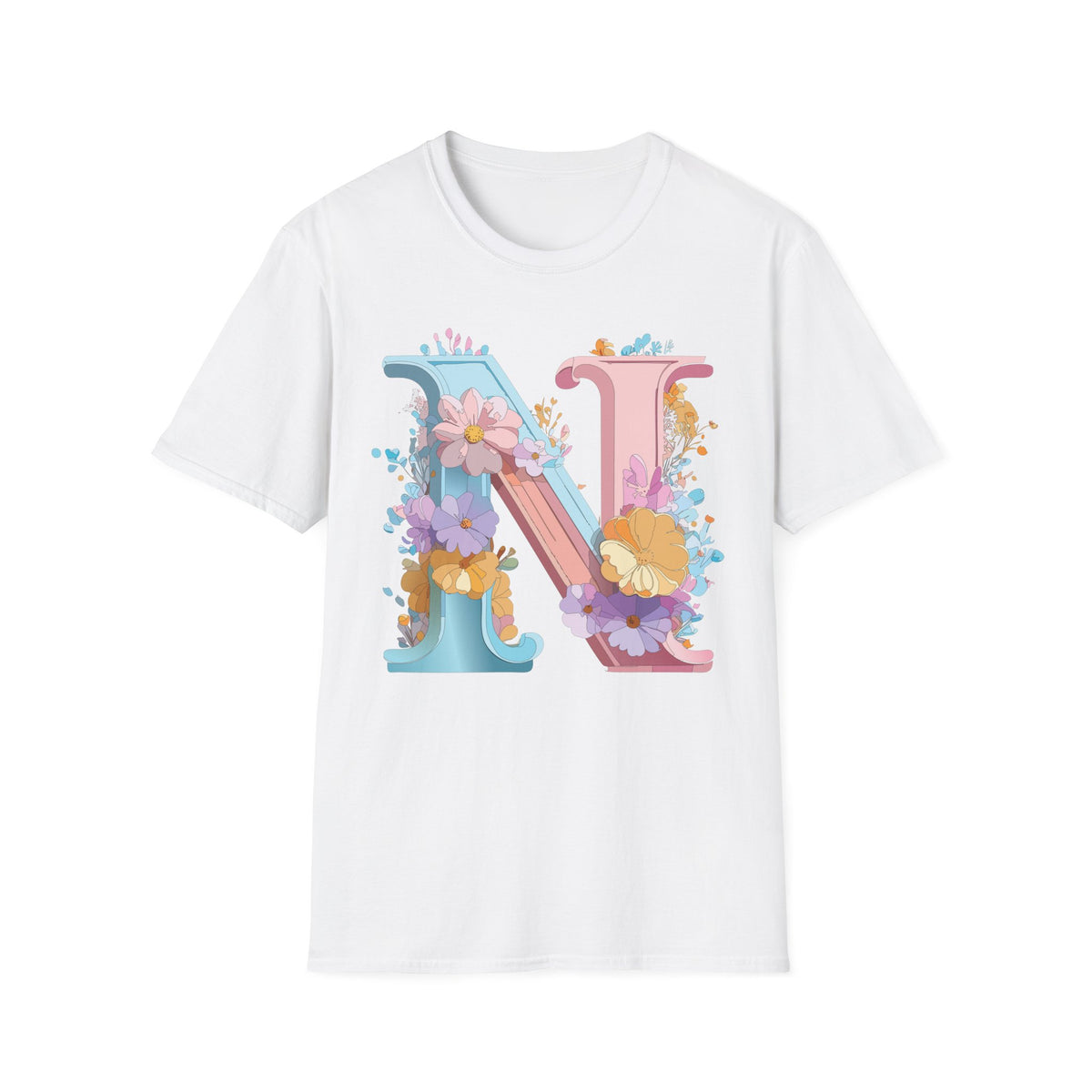 Floral Letter N T-Shirt | Pastel Monogram Initial Tee