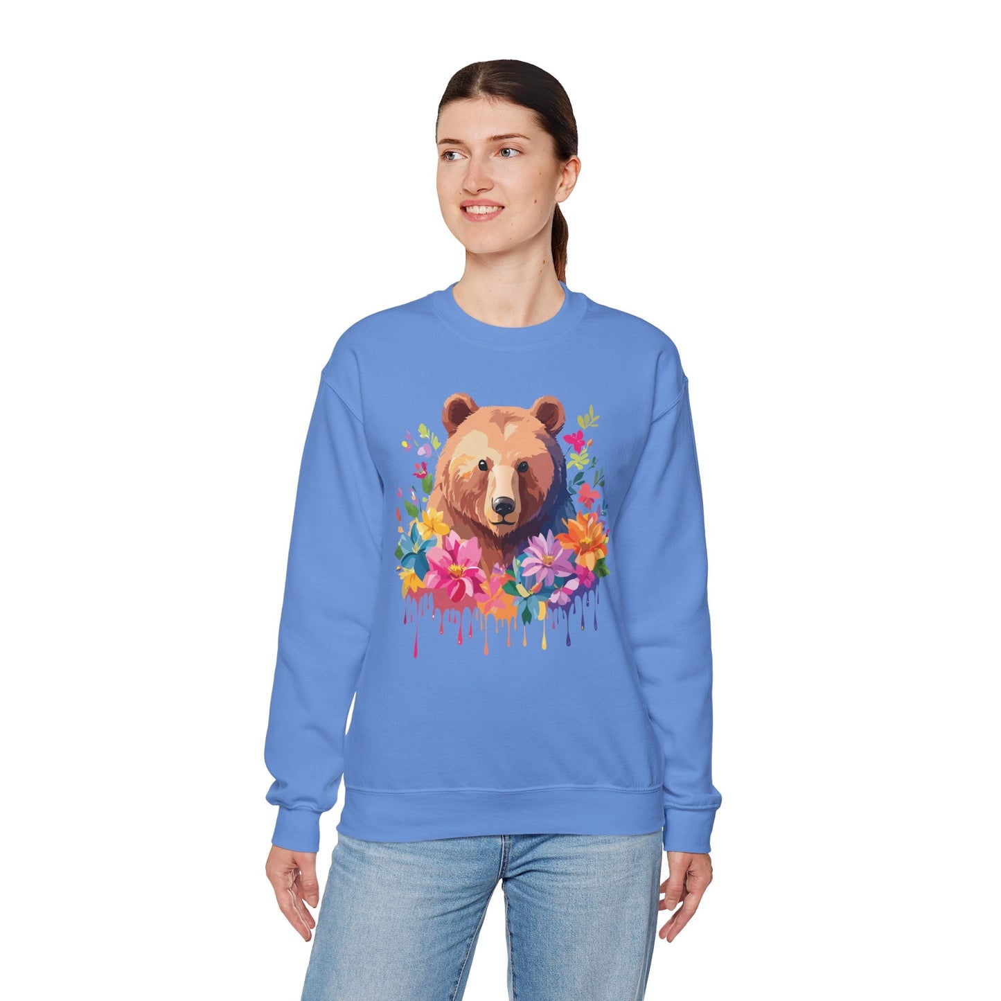 Unisex Floral Bear Sweatshirt With Art Design Animals Sweatshirt
