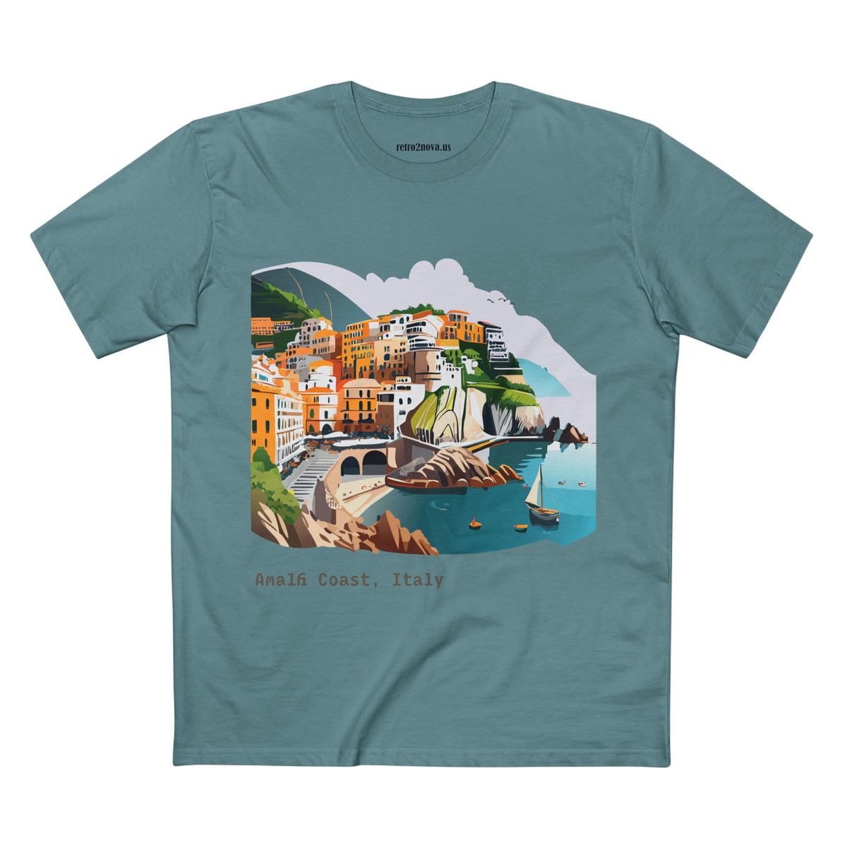 Amalfi Coast Italy Illustration T-Shirt | Coastal Village Seaside Tee