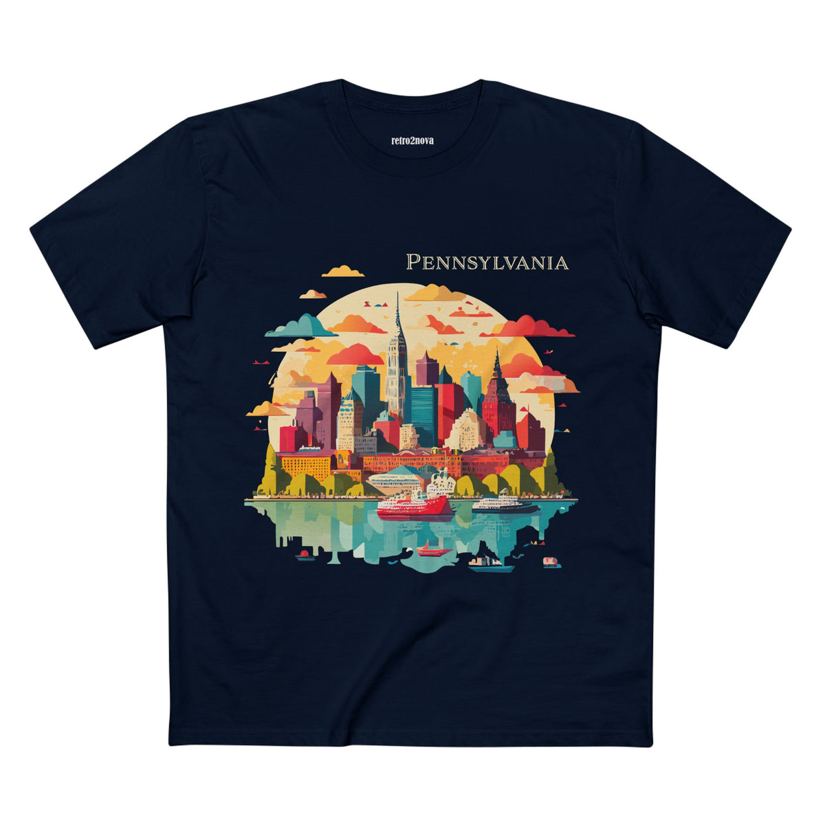 Pennsylvania Skyline tee | Cityscape illustration, river reflection