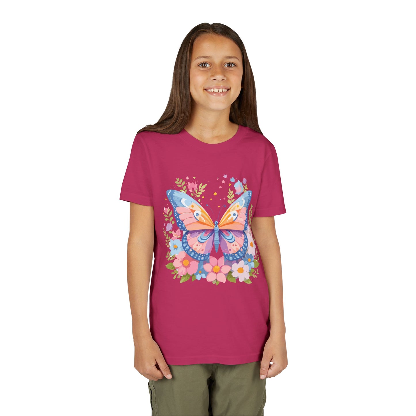 Butterfly Blossom Youth Tee - Colorful Short Sleeve T-Shirt for Spring Celebrations (9-14)