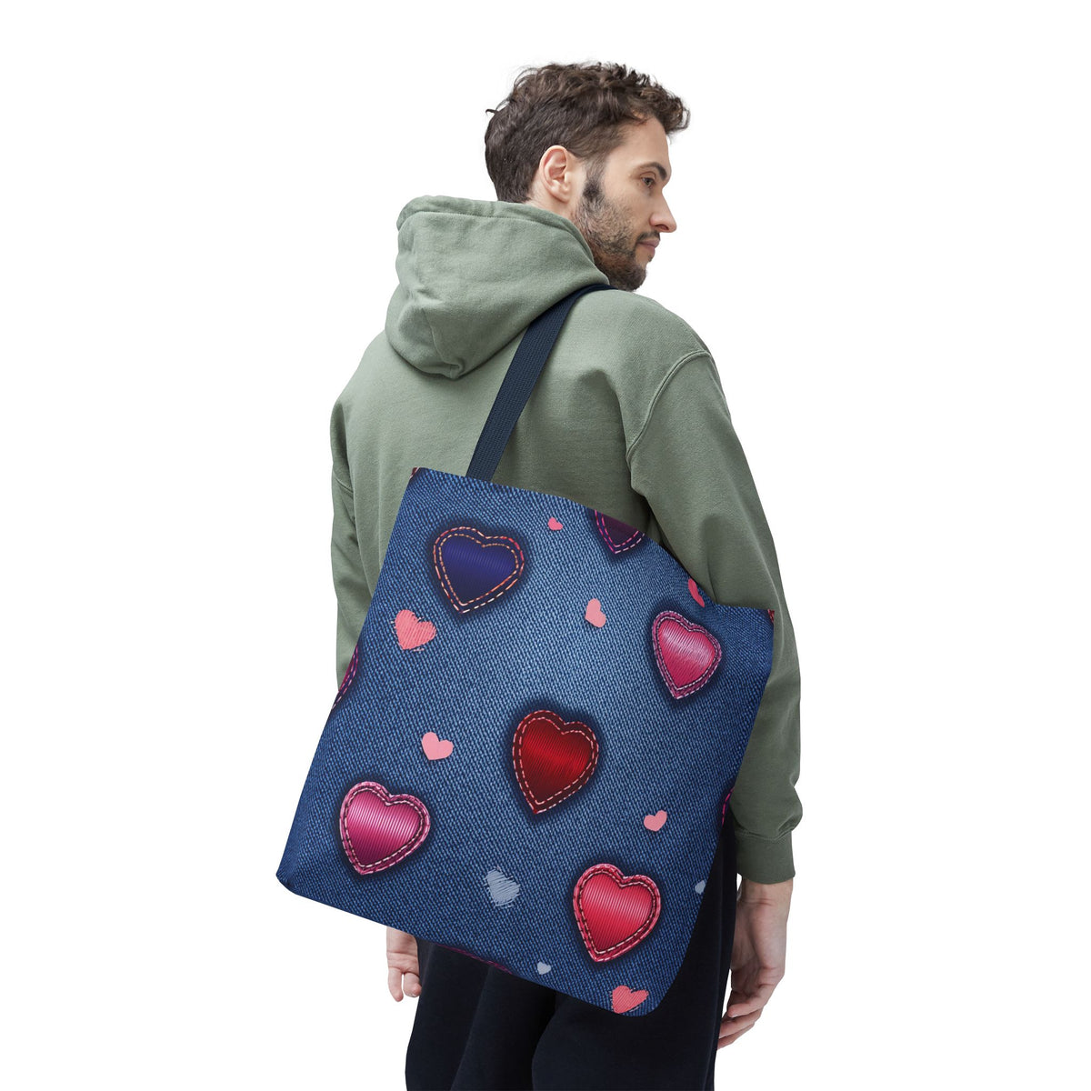 Love Day Graphic Design Denim Fabric Imitation Print Unisex Canvas Bag POLY 3 Sizes Tote Bag 201-26