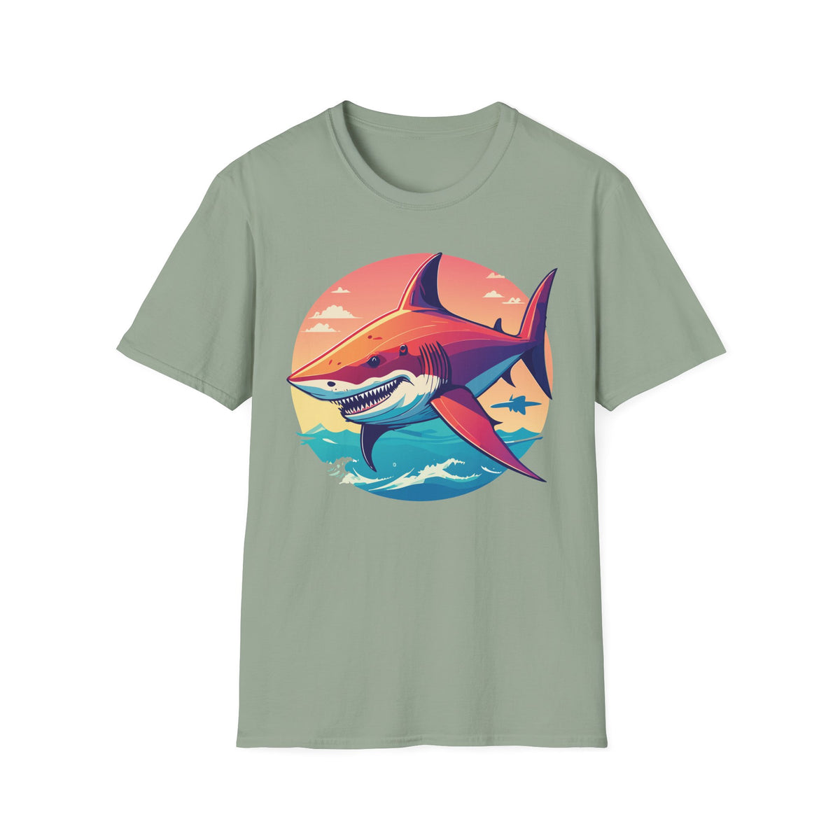 Sunset Shark Graphic T-Shirt | Retro Ocean Illustration