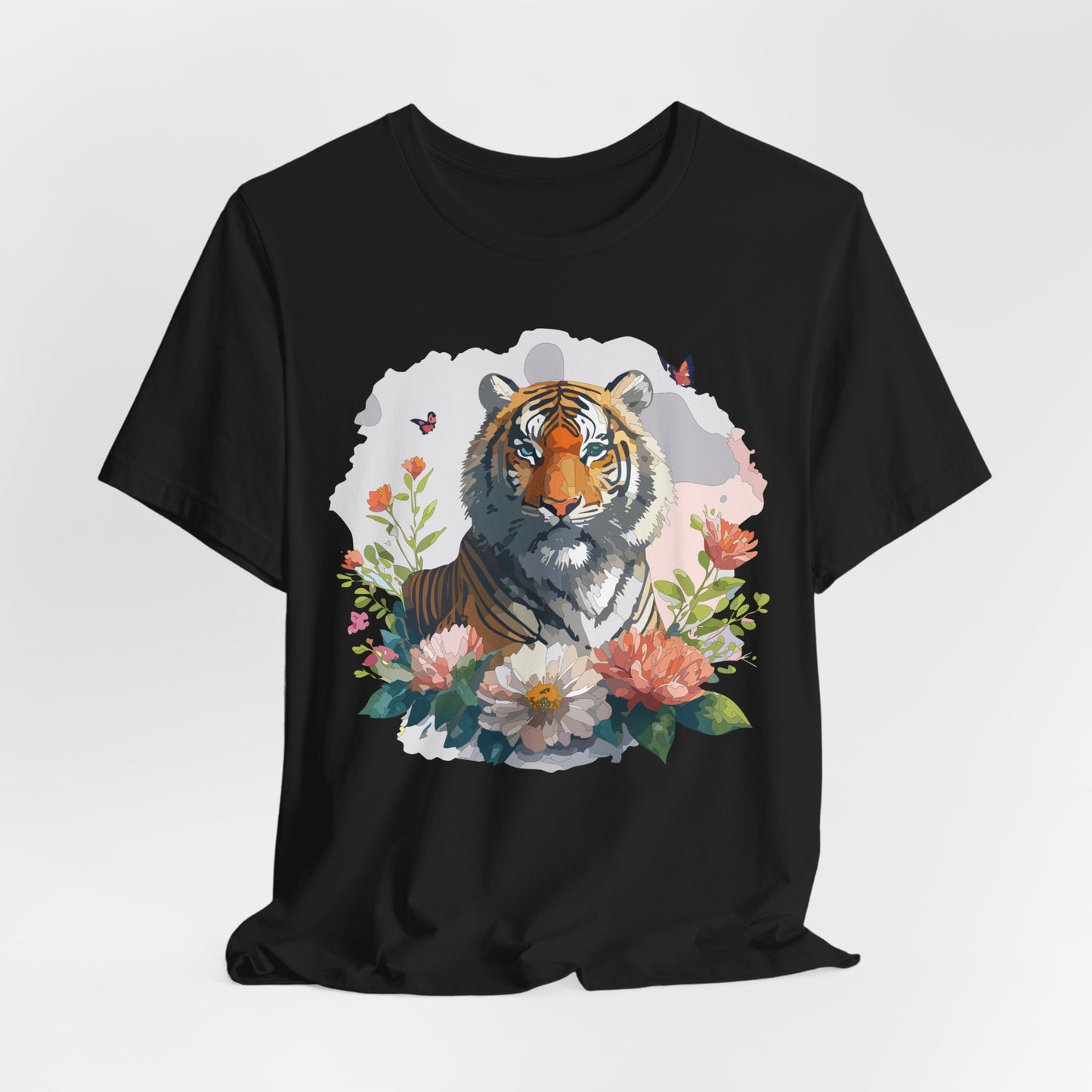 Floral Tiger Graphic Tee, Animal Shirt, Tiger Shirt, Flower Top, T-Shirt with Animal, Art Design