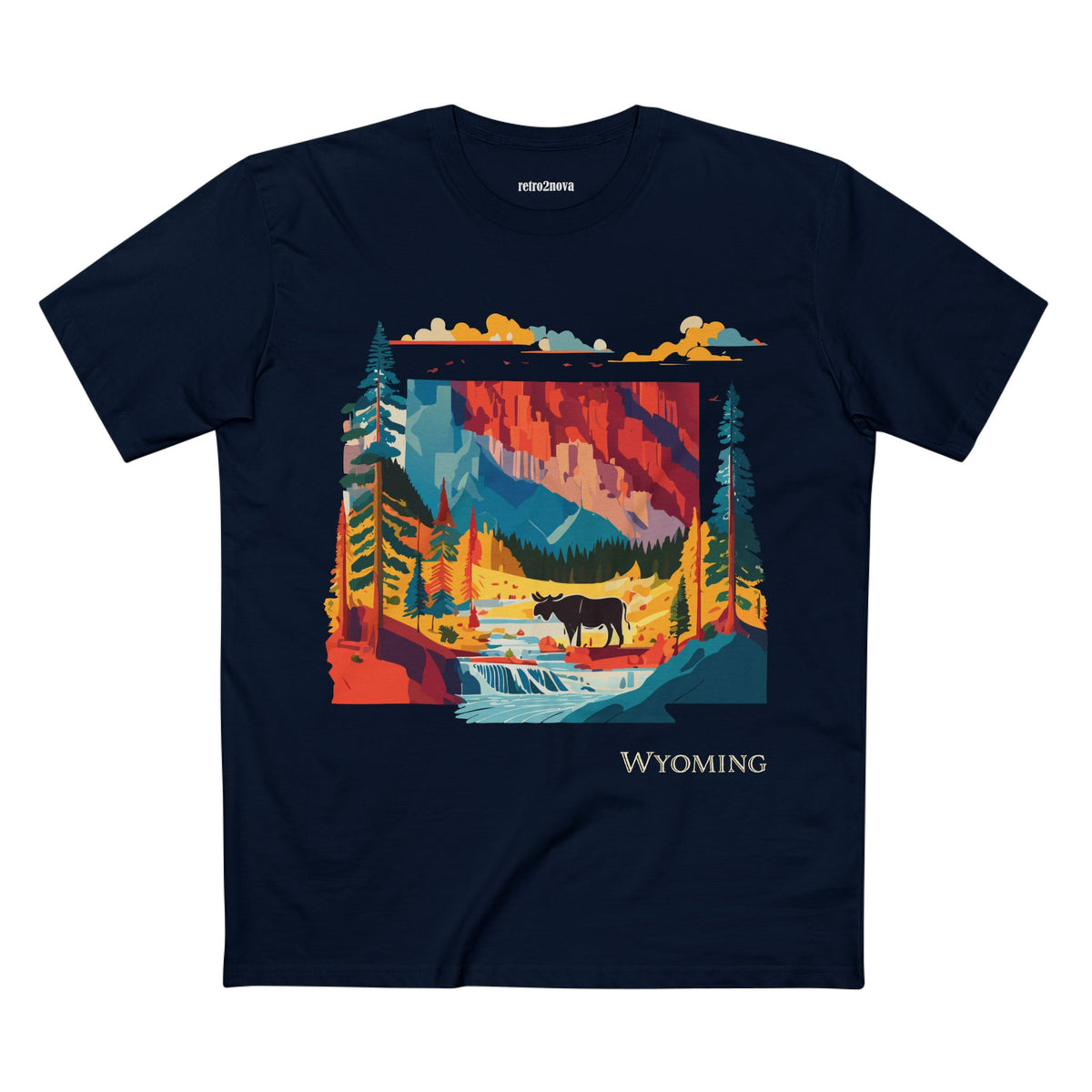 Wyoming Landscape Moose Tee | Vintage National Park Mountain Forest Design