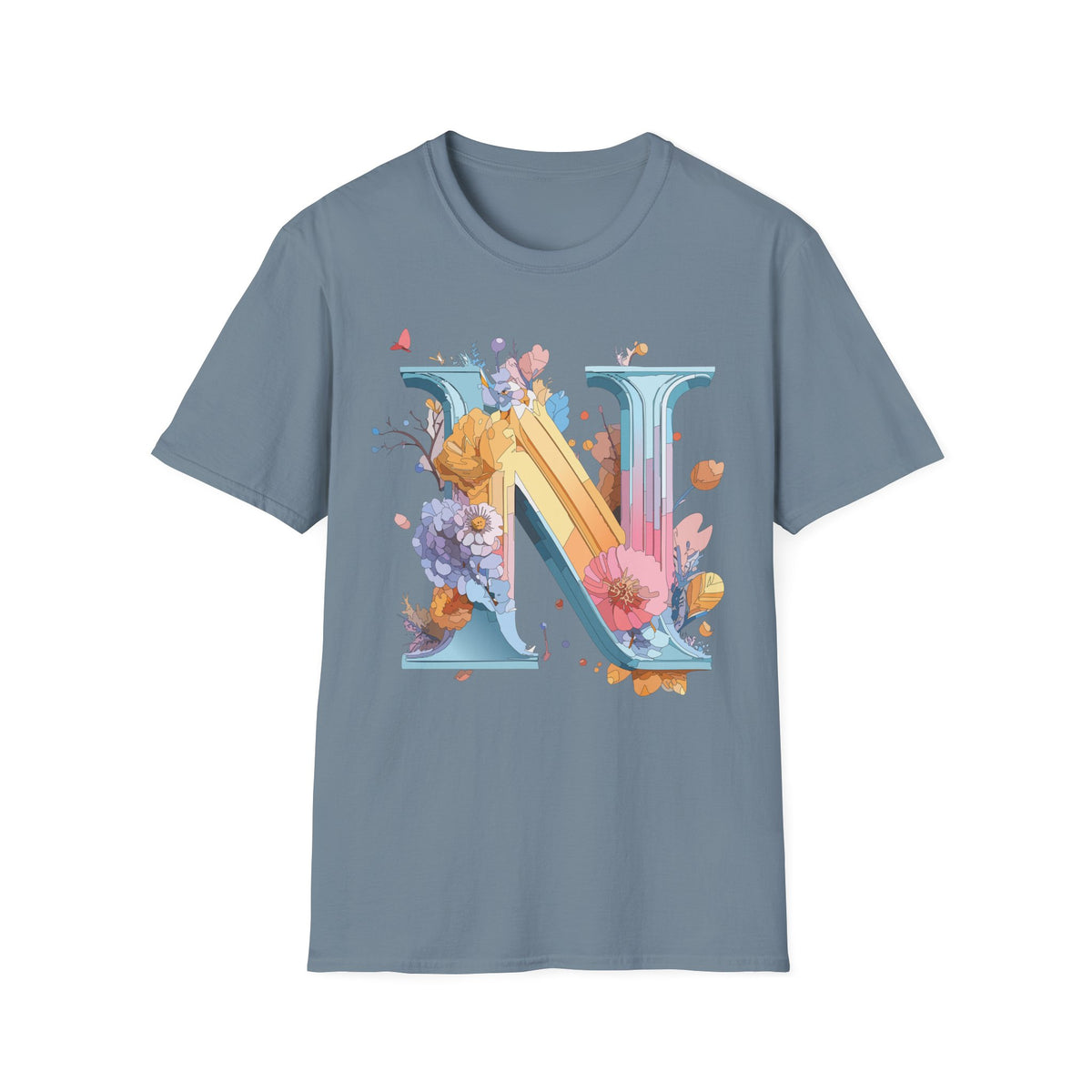 Floral Letter N T-Shirt | Monogram Initial N Tee
