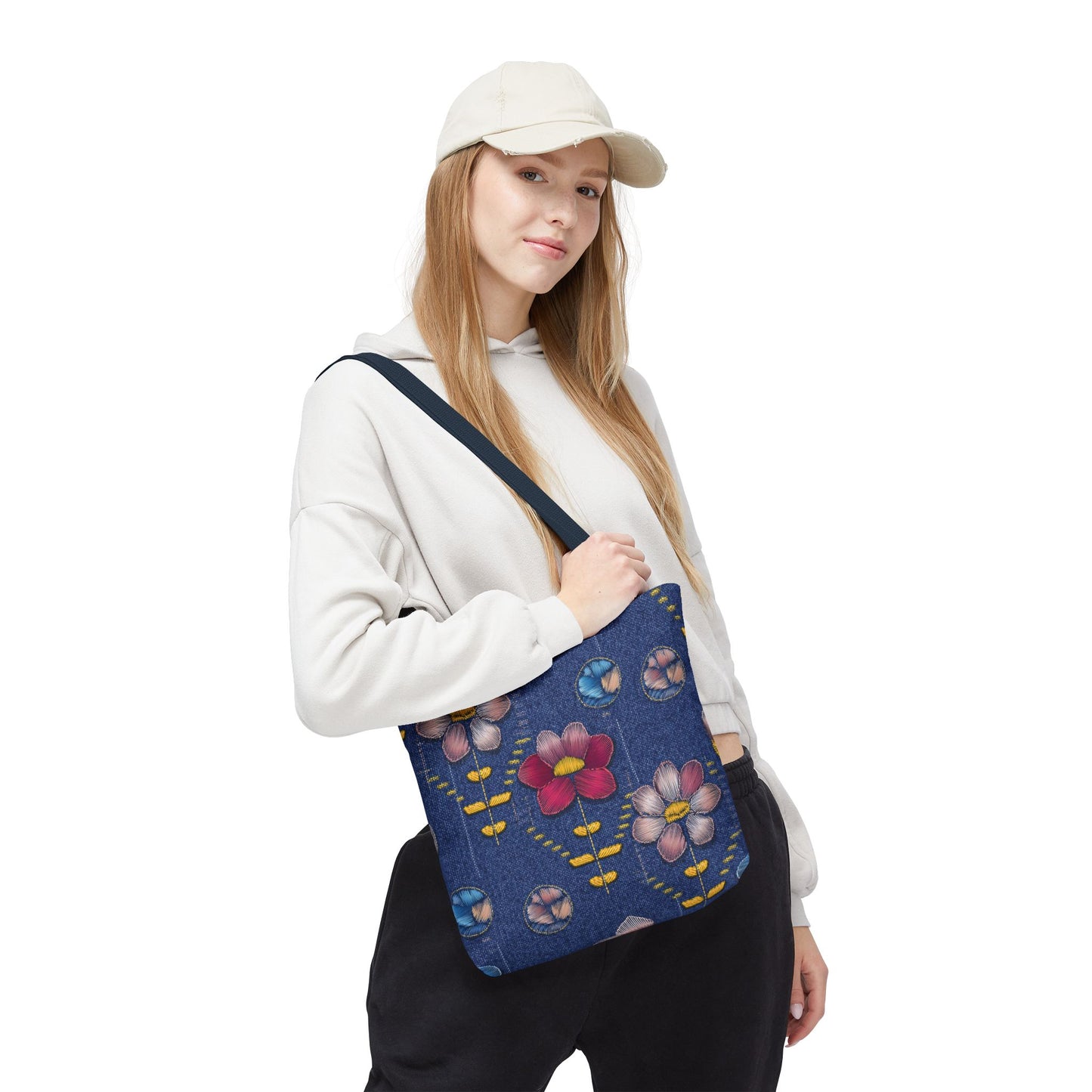 Denim Fabric Imitation Print Unisex Canvas Bag Poly Spun 3 Sizes Tote Bag 159-16