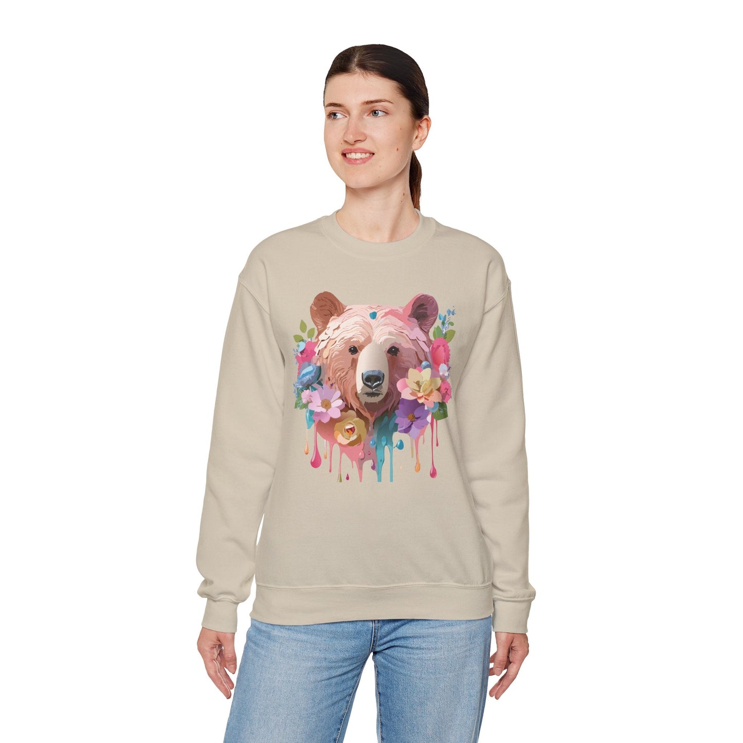 Unisex Floral Bear Sweatshirt Art Design Animals Print Gildan 18000