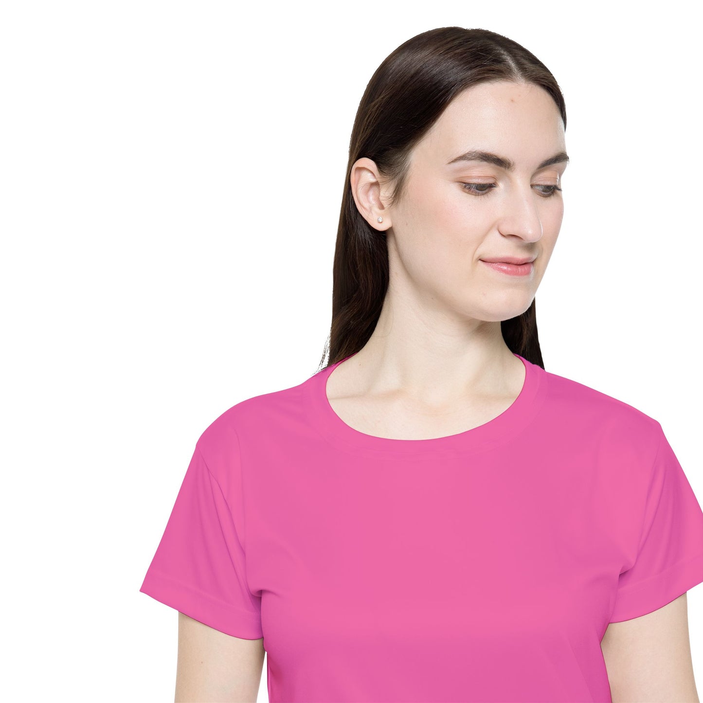 Hot Pink Web Women's Sports Jersey Short Sleeves 100% Poly Solid Pink Color Print Athletic Tee
